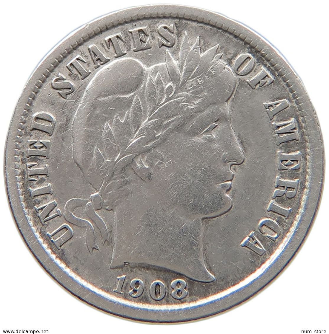 UNITED STATES OF AMERICA DIME 1908 #s100 0851 - 1892-1916: Barber