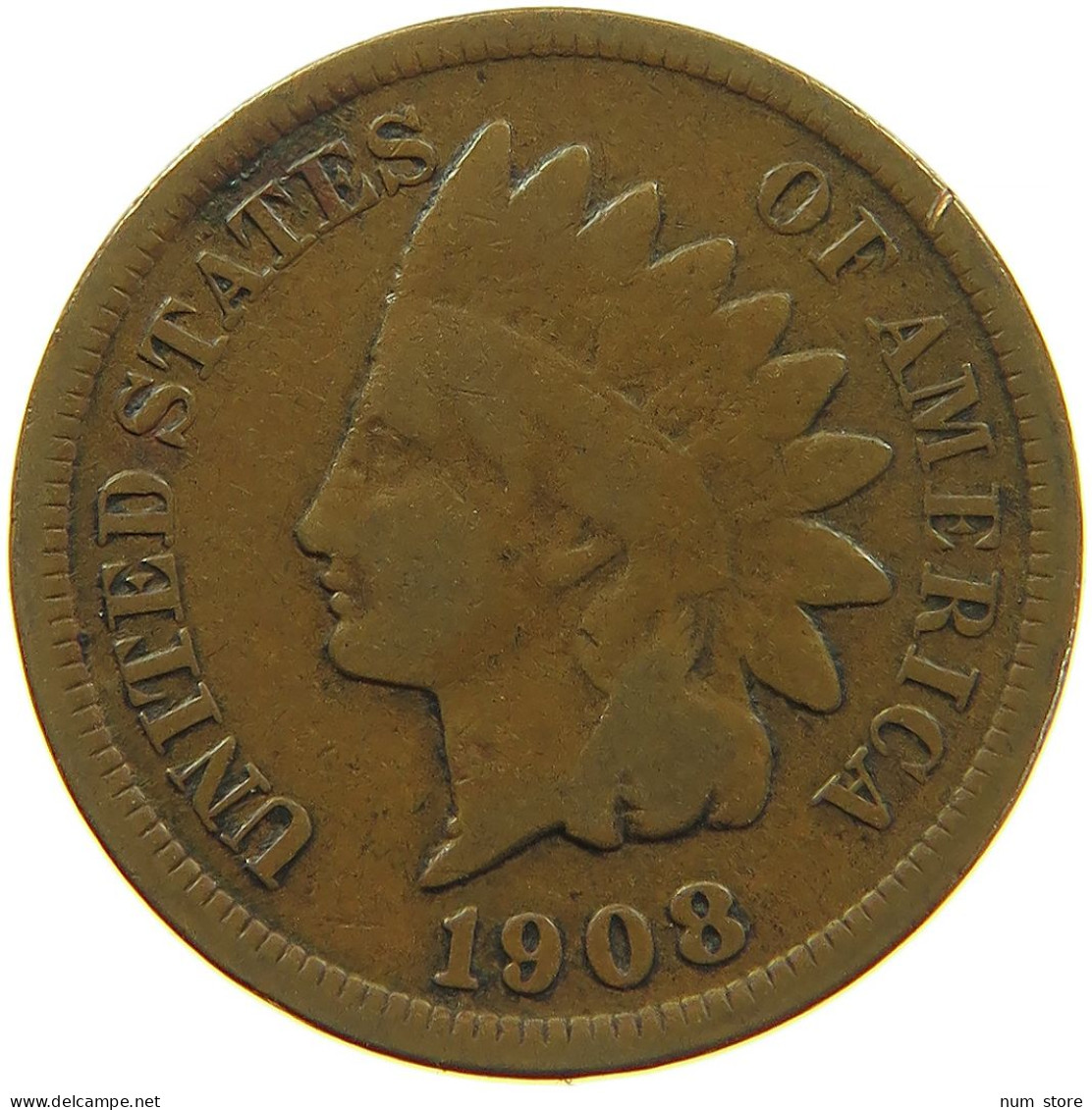 UNITED STATES OF AMERICA CENT 1908 INDIAN HEAD #s091 0373 - 1859-1909: Indian Head