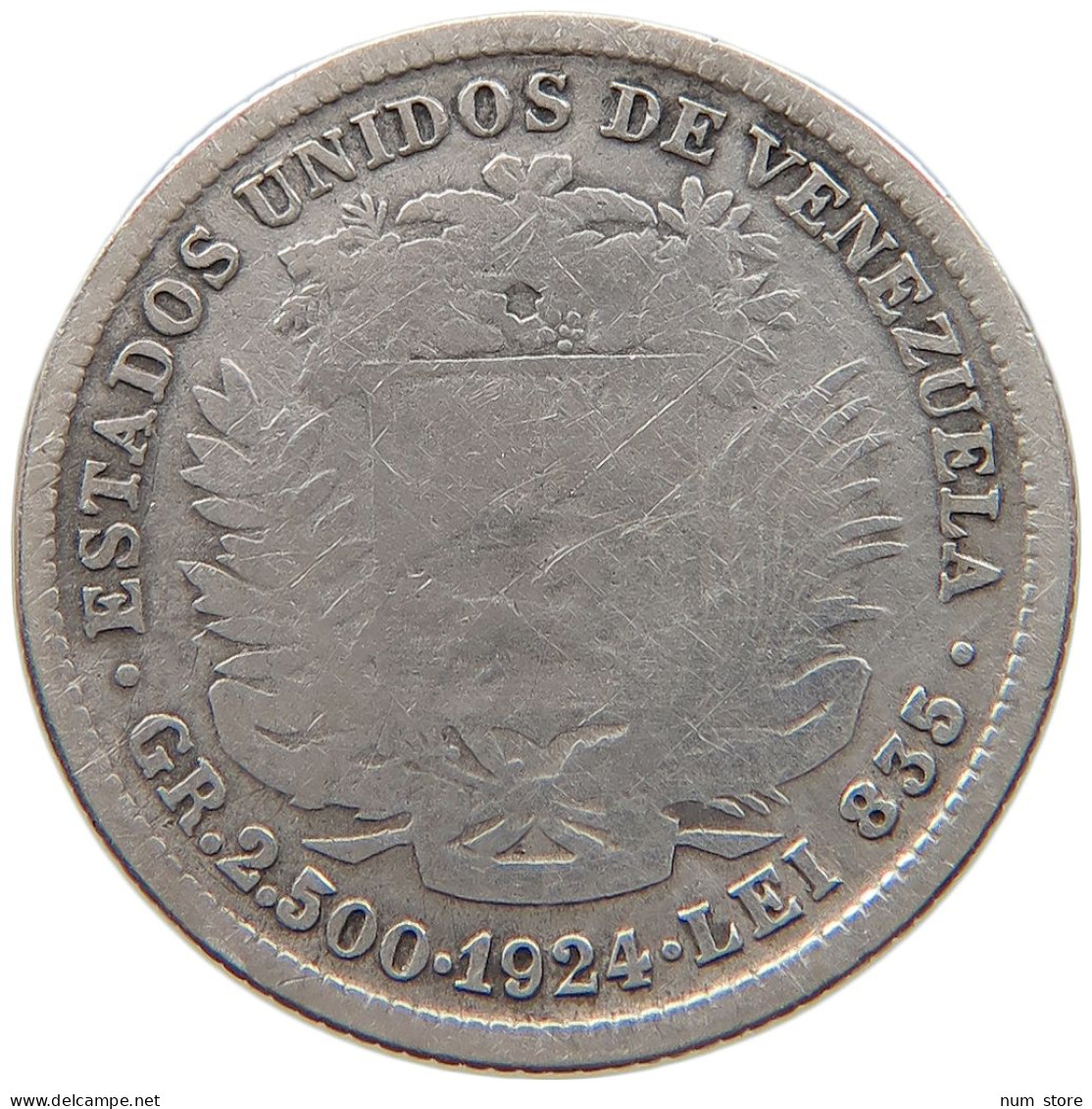 VENEZUELA 1/2 BOLIVAR 1924 #s101 0045 - Venezuela