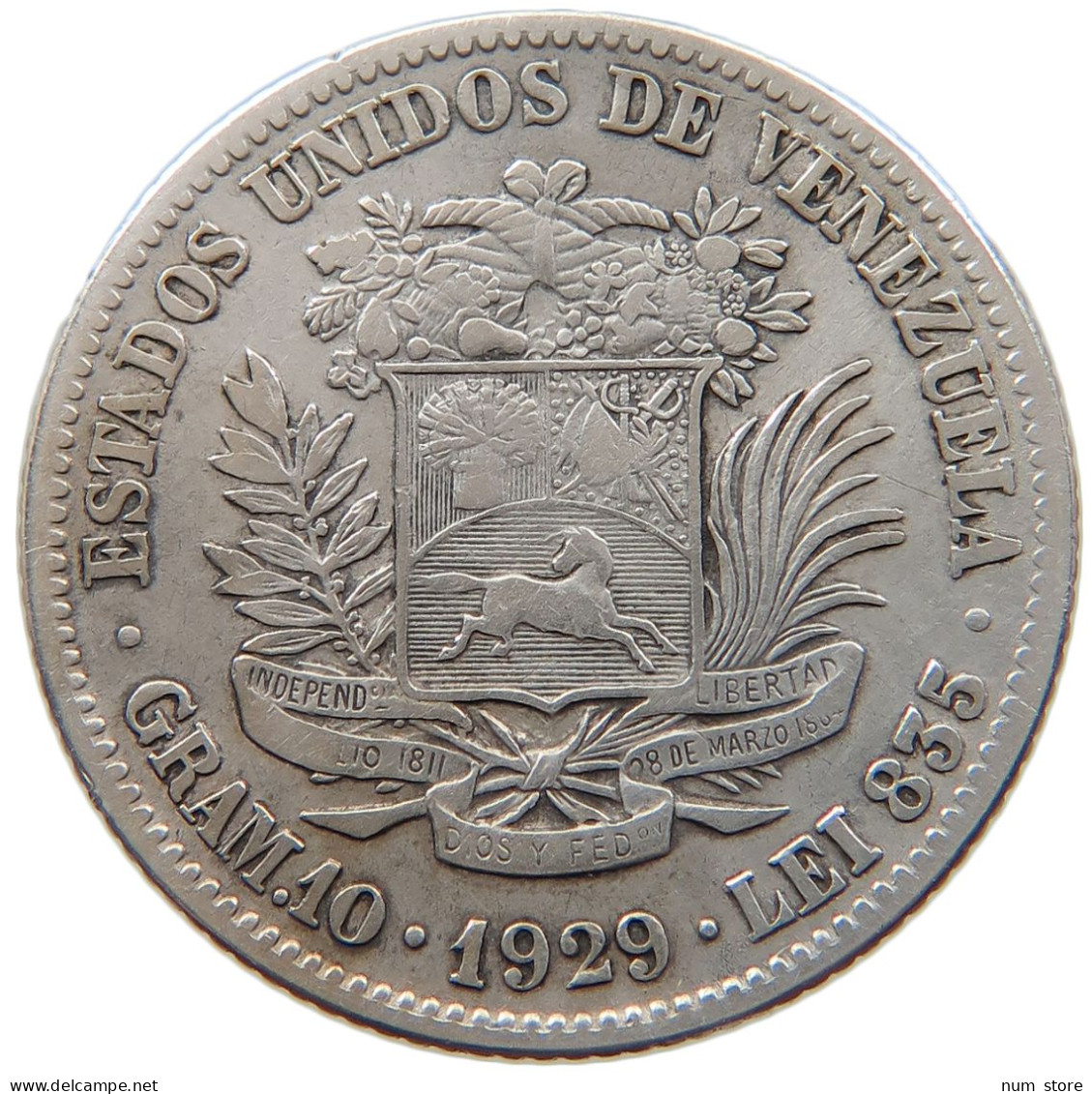 VENEZUELA 2 BOLIVARES 1929 #s101 0445 - Venezuela