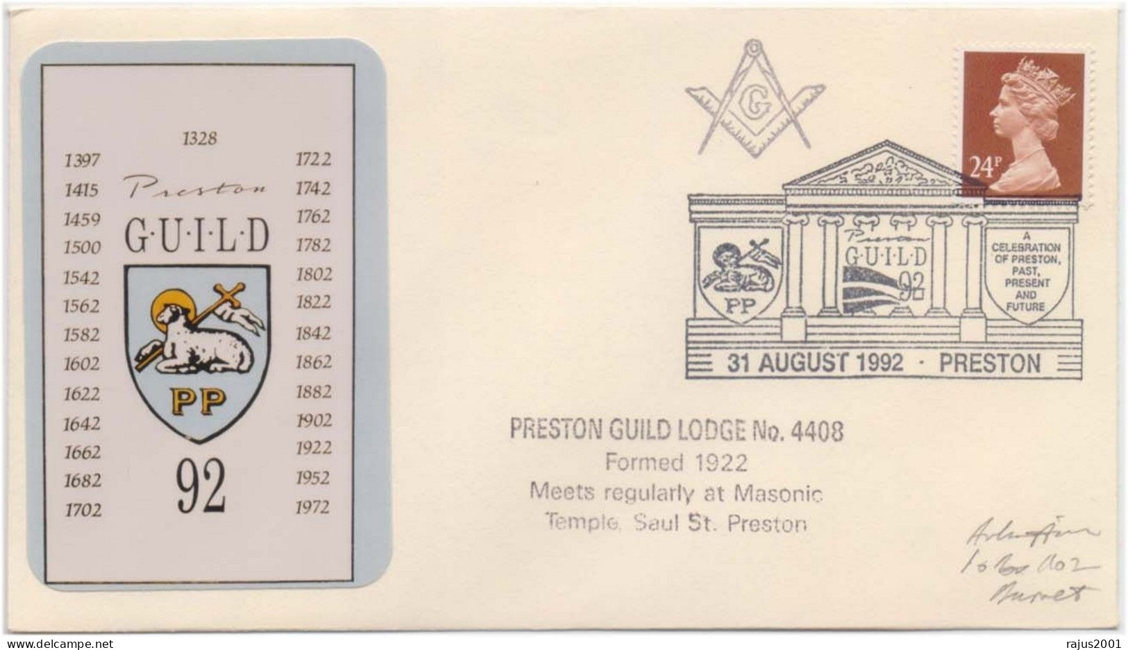Masonic Temple Saul St. Preston Guild Lodge No 4408, Freemasonry, Masonic, Limited Only 90 Cover Made With Signed - Vrijmetselarij