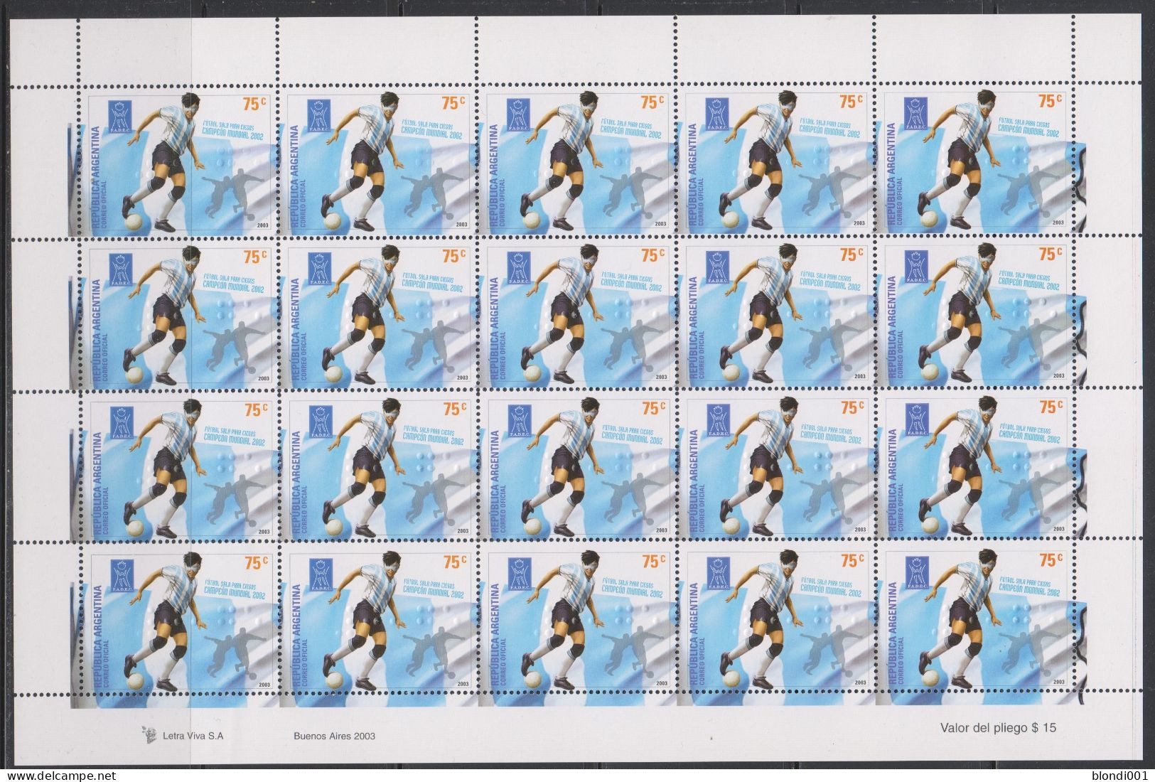 Soccer World Cup 2002 - Football - ARGENTINA - Sheet MNH - 2002 – Corea Del Sur / Japón