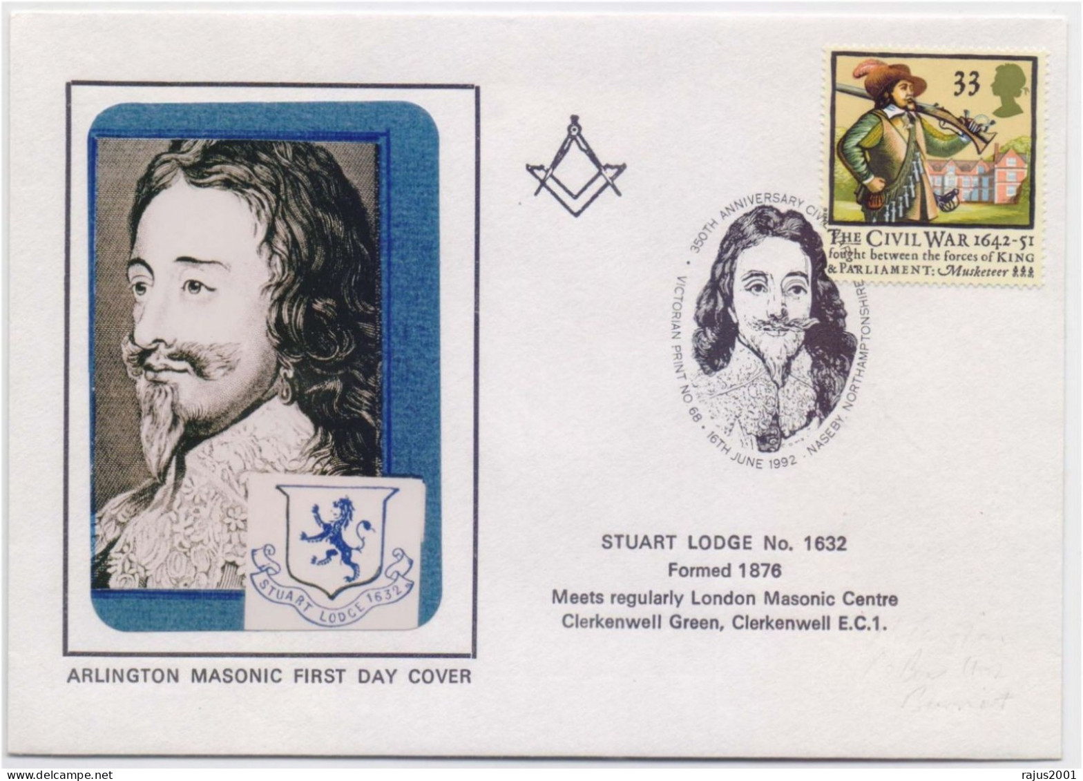 Stuart Lodge No. 1632 Formed In 1876 Pictorial PM Freemasonry Masonic Limited Only 100 Covers Issued Great Britain Cover - Vrijmetselarij