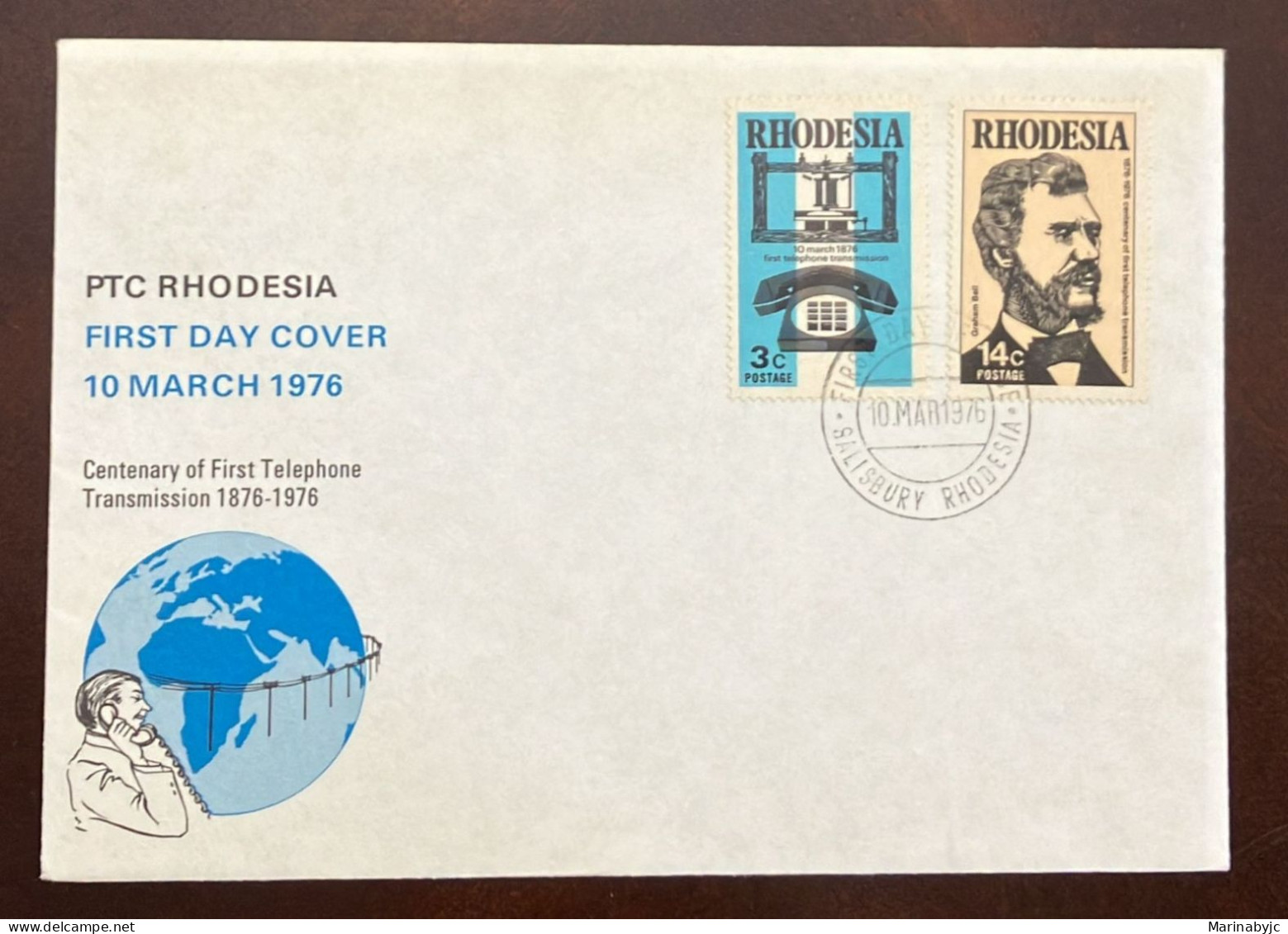 D)1976, RHODESIA, FIRST DAY COVER, ISSUE I CENTENARY OF THE INVENTION OF THE TELEPHONE, OLD AND MODERN PHONES, ALEXANDER - Zimbabwe (1980-...)