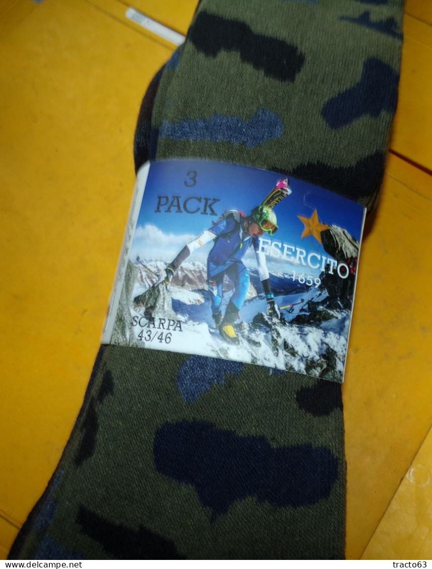 CHAUSSETTES CAMOUFLEES POUR LE FROID EN LOT DE 3 , POINTURE 43/46 , 63% DE COTON ,  ETAT NEUF VOIR PHOTOS . POUR TOUT R - Equipement