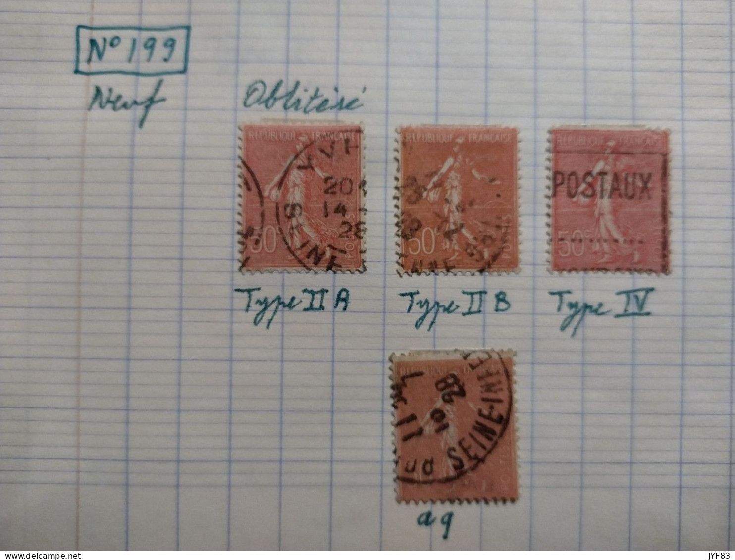 TYPE SEMEUSE LIGNEE - N°199  - 5 VARIETES Dont Point Blanc Sous Le R De République - Used Stamps