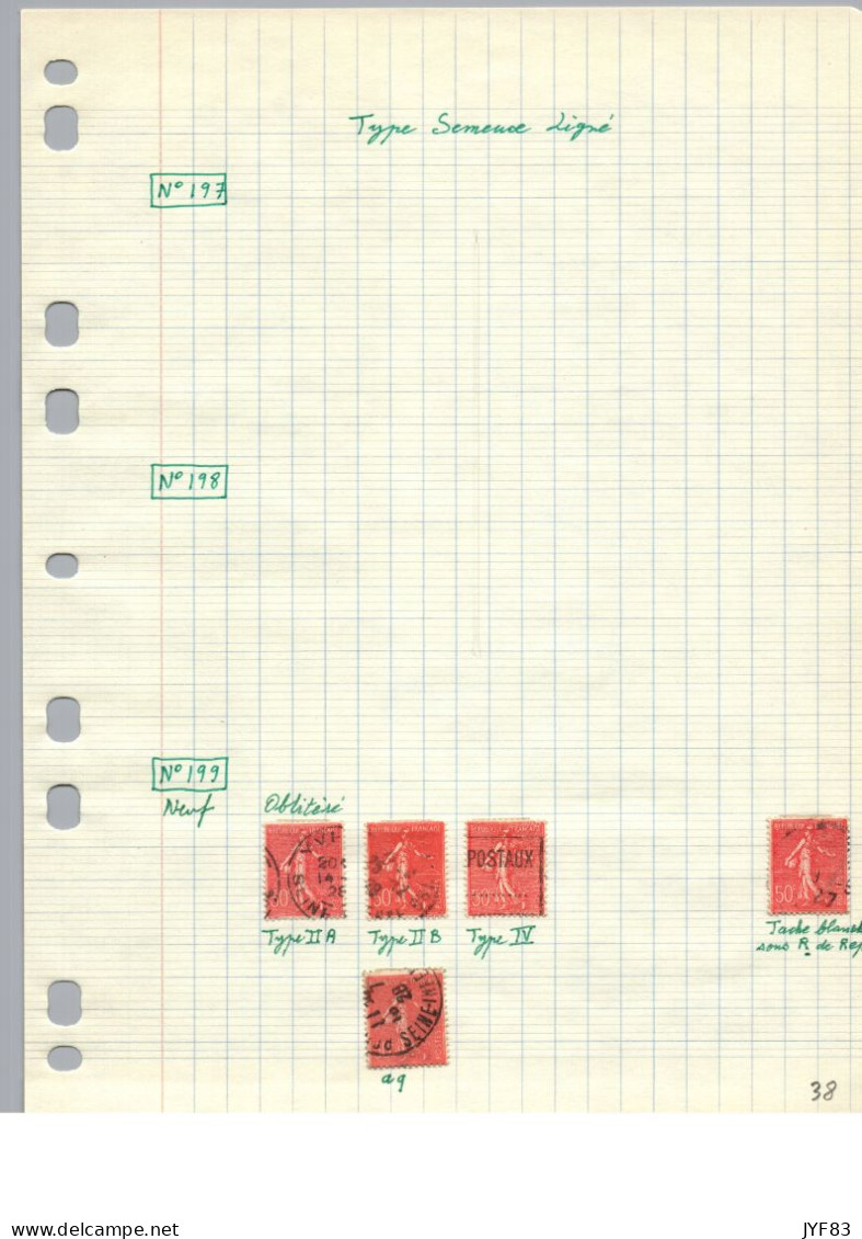 TYPE SEMEUSE LIGNEE - N°199  - 5 VARIETES Dont Point Blanc Sous Le R De République - Used Stamps