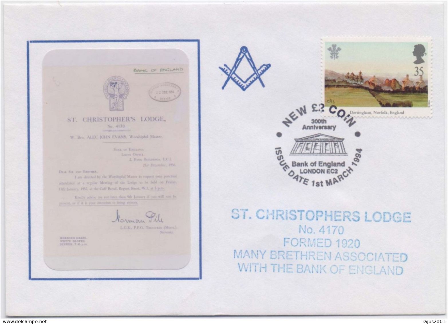 ST. CHRISTOPHER'S LODGE NO 4170, FORMED IN 1920, Freemasonry Masonic Limited Only 72 Cover Issued Great Britain Cover - Francmasonería