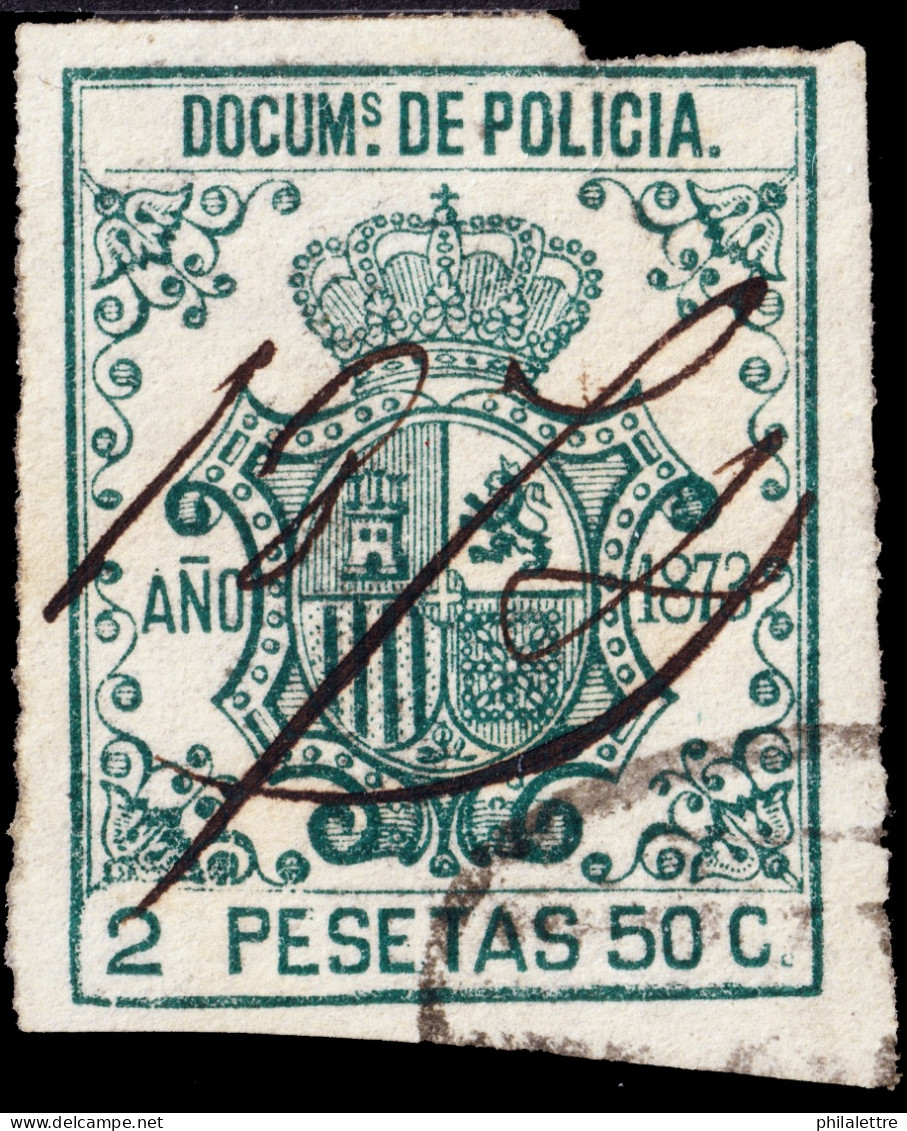 ESPAGNE / ESPANA - COLONIAS (Cuba & Puerto-Rico) 1873 "DOCUMENTOS DE POLICIA" Fulcher 334 2,5 P Verde Inutilizado Pluma - Kuba (1874-1898)