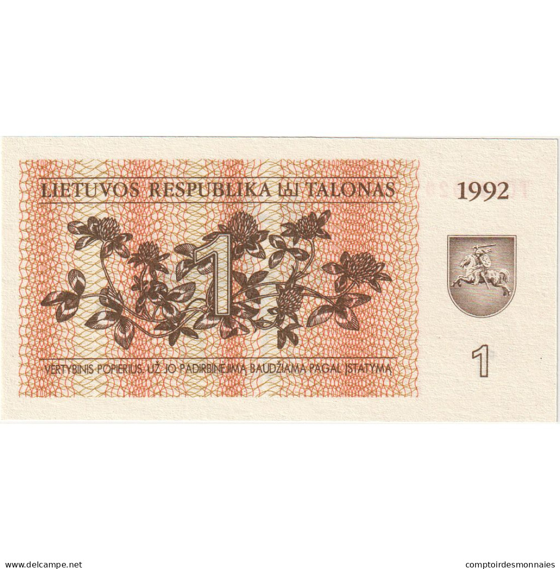 Lituanie, 1 (Talonas), 1992, 1992, KM:39, NEUF - Lituanie