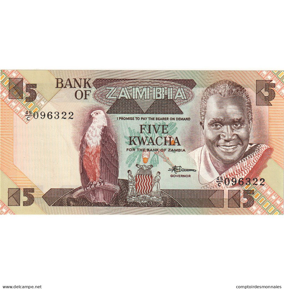 Billet, Zambie, 5 Kwacha, Undated (1980-88), KM:25c, NEUF - Sambia