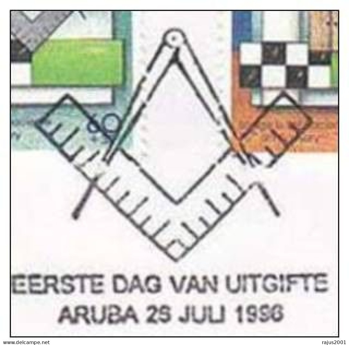 Lodge The Rising Sun 75th Anniversary Masonic Lodge, Freemasonry, Masonic, Globe, Map, FDC Aruba - Vrijmetselarij