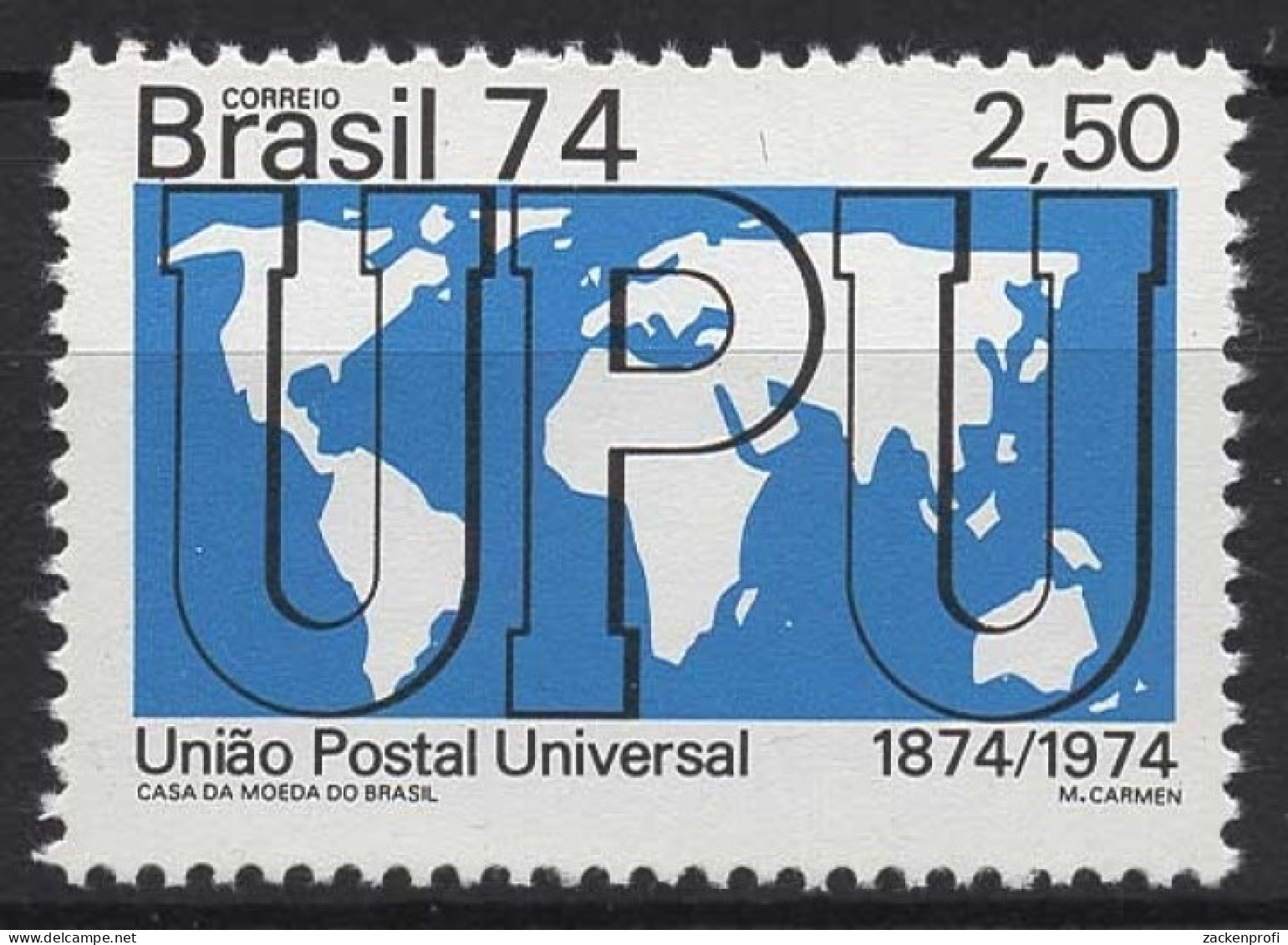 Brasilien 1974 100 Jahre Weltpostverein (UPU) Weltkarte 1453 Postfrisch - Nuevos