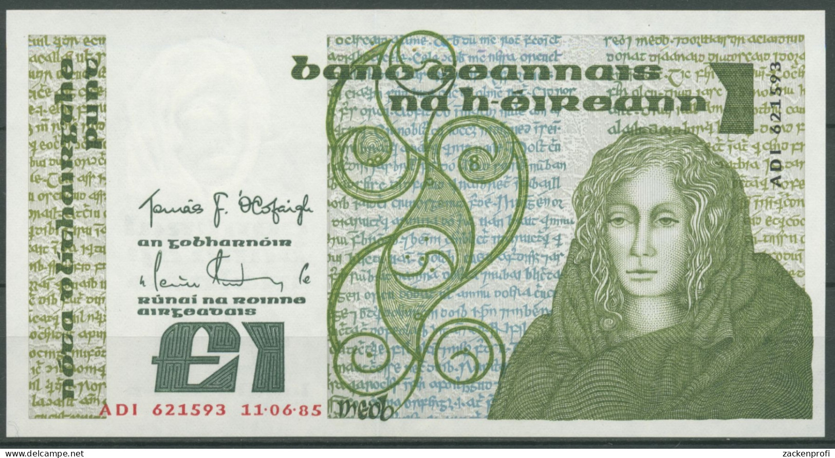 Irland 1 Pound 11.06.1985, Queen Medb, KM 70 C, Kassenfrisch (K66) - Irlanda