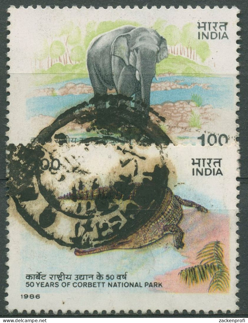 Indien 1986 Corbett-Nationalpark, Elefant, Ganges-Gavial 1073/74 Gestempelt - Usati