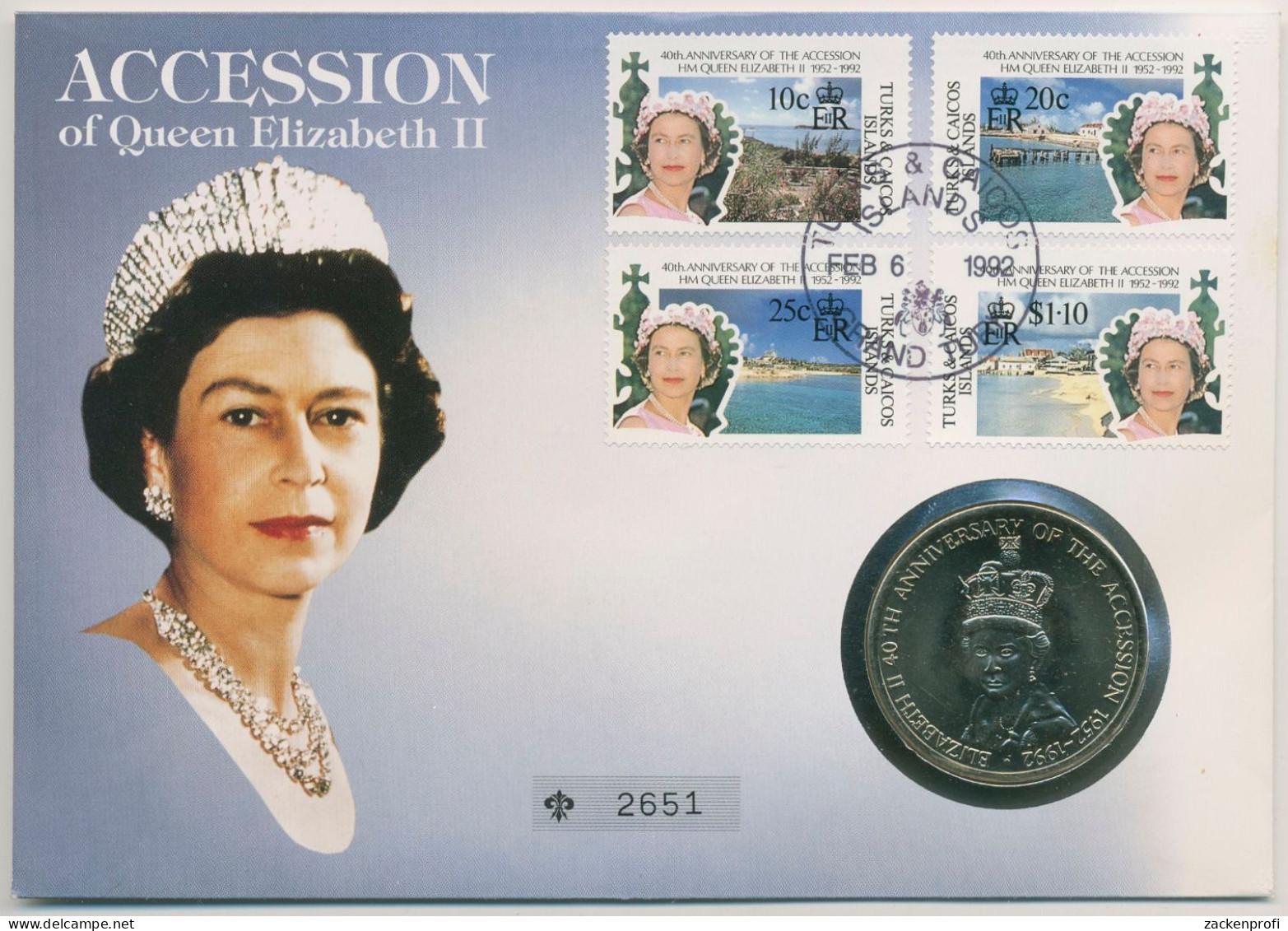 Turks- Und Caicos-Inseln 1992 Königin Elisabeth II. Numisbrief 5 Crowns (N374) - Turks & Caicos (Inseln)