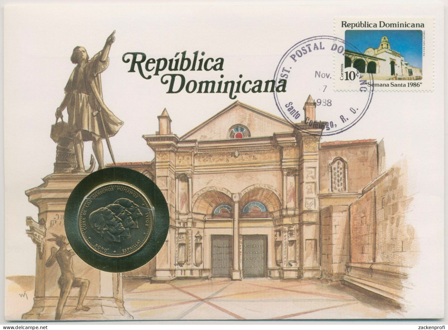 Dominikanische Republik 1988 Kathedrale Numisbrief 1/2 Peso (N460) - Dominicana