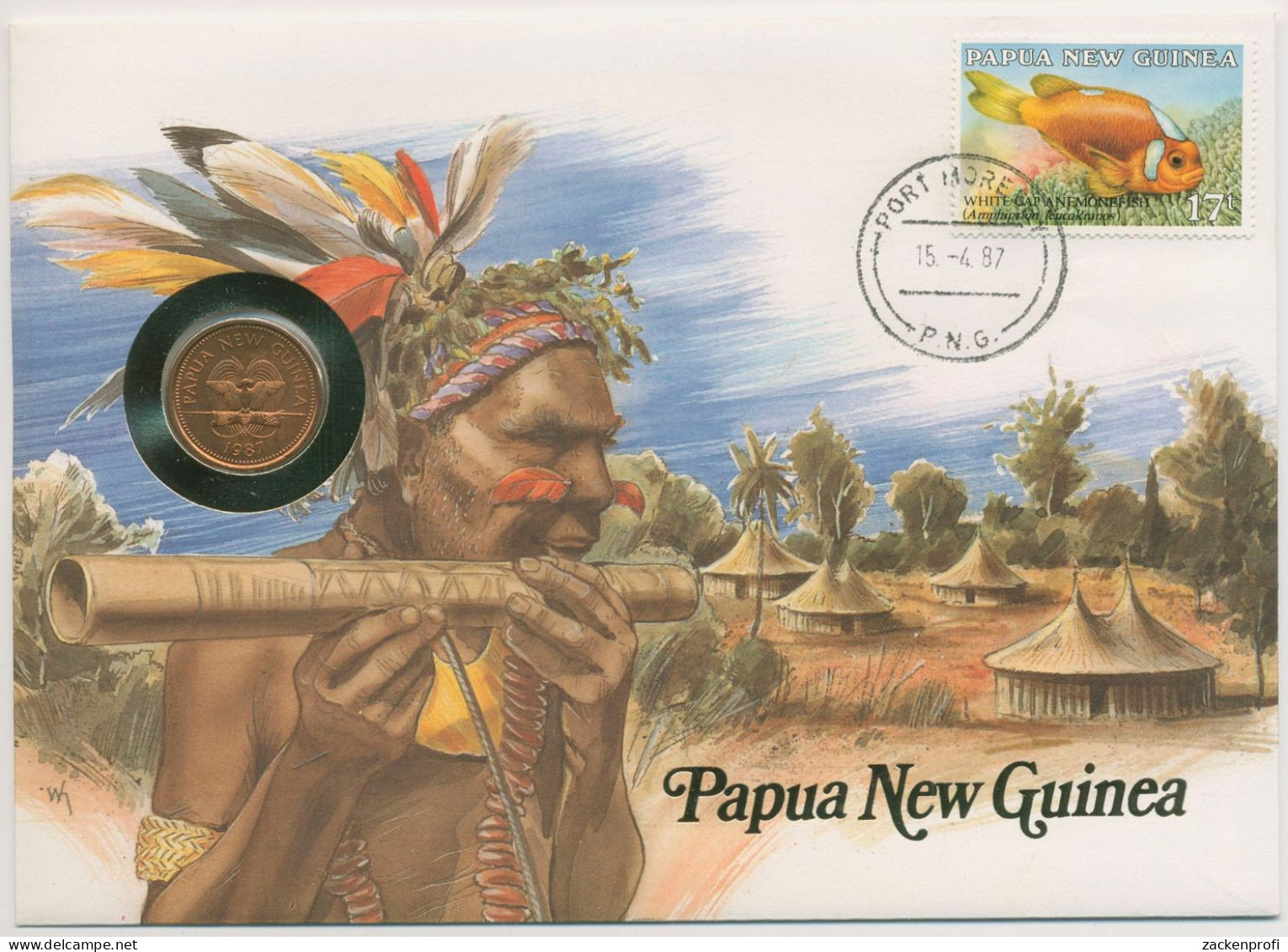 Papua Neuguinea 1987 Ureinwohner Siedlung Numisbrief 2 Toea (N427) - Papuasia Nuova Guinea