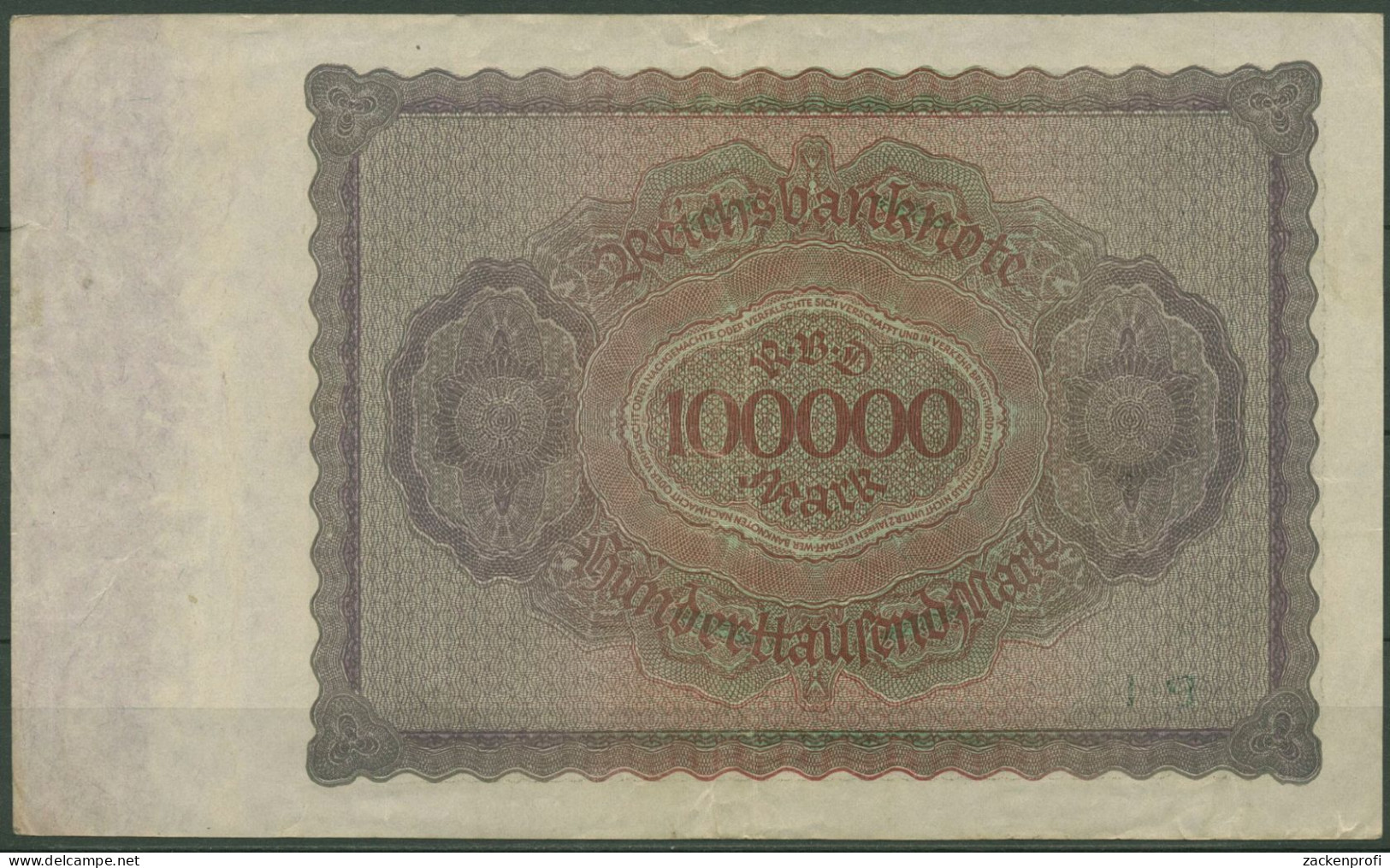 Dt. Reich 100000 Mark 1923, DEU-93a Serie P, Leicht Gebraucht (K1384) - 100.000 Mark