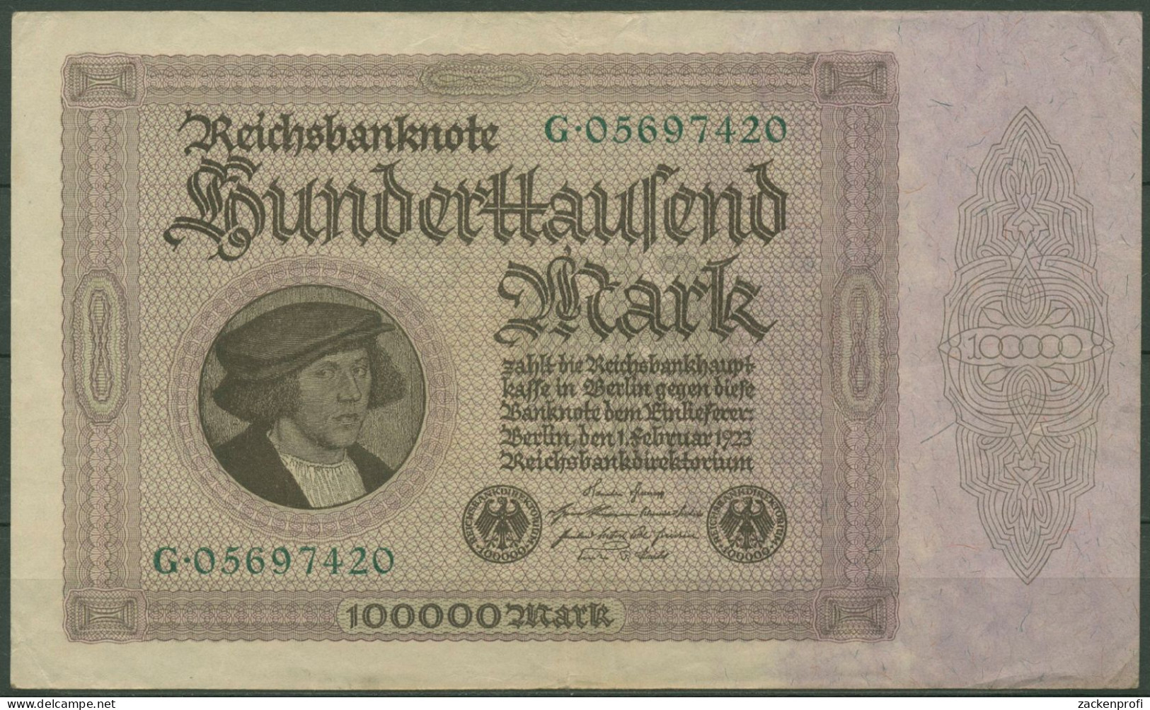 Dt. Reich 100000 Mark 1923, DEU-93a Serie G, Leicht Gebraucht (K1382) - 100000 Mark