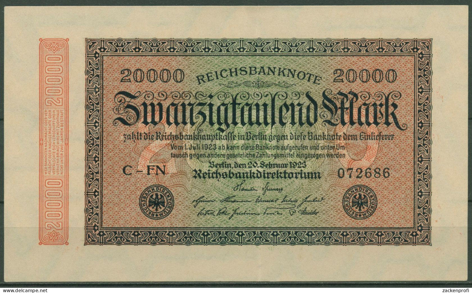 Dt. Reich 20000 Mark 1923, DEU-95i FZ FN, Fast Kassenfrisch (K1376) - 20.000 Mark
