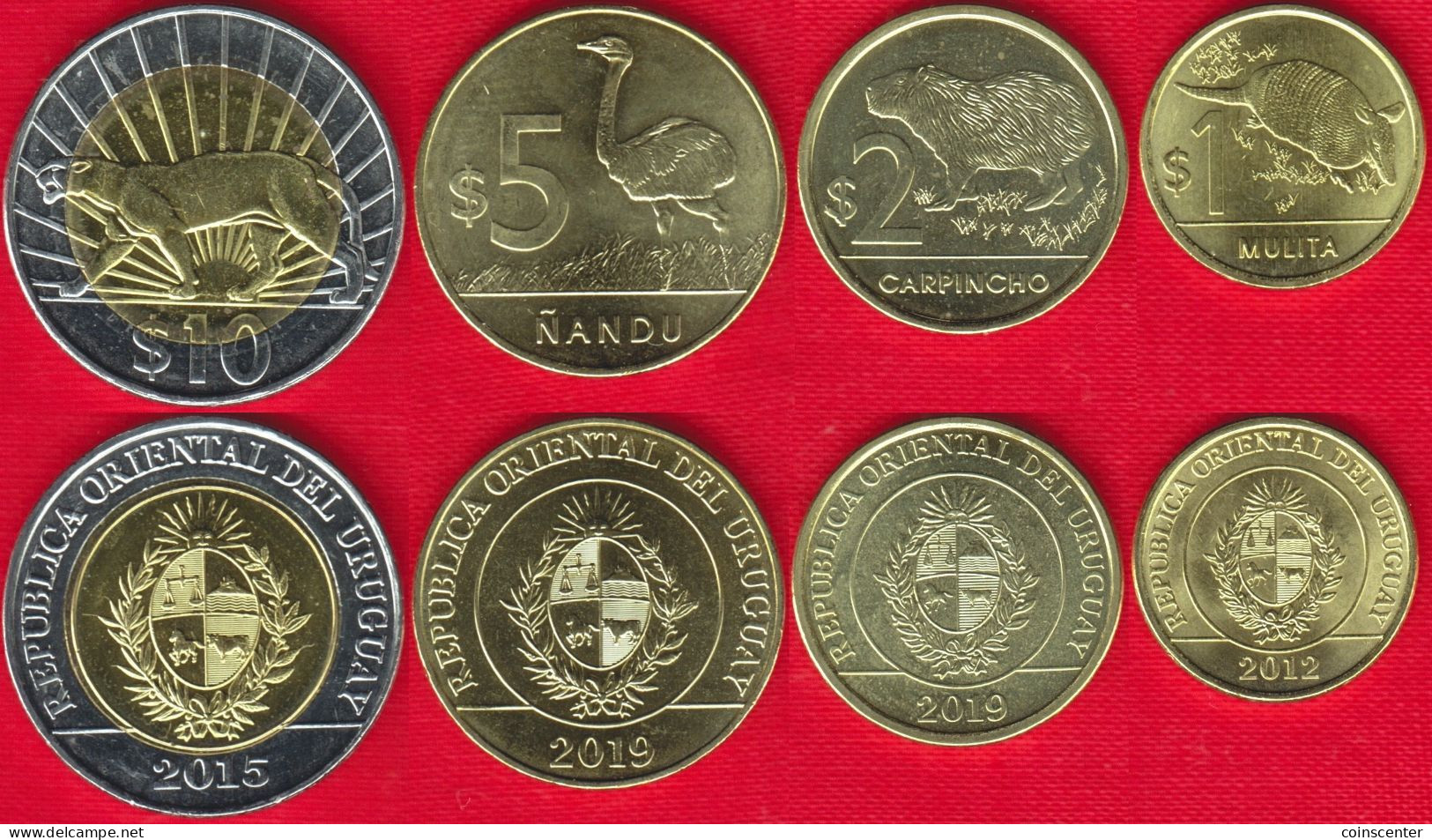 Uruguay Set Of 4 Coins: 1 - 10 Pesos 2012-2019 UNC - Uruguay