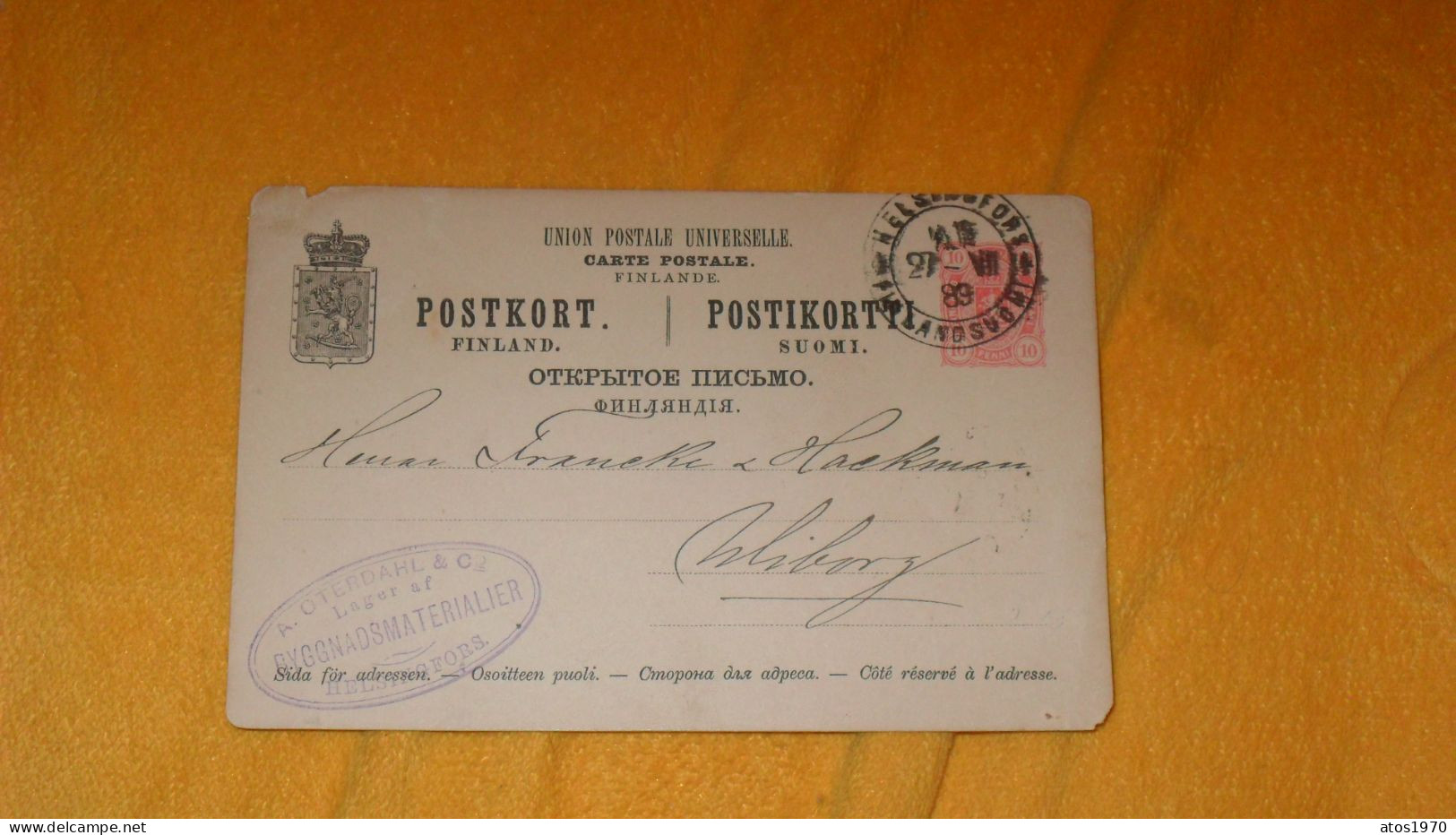 CARTE POSTALE ANCIENNE DE 1889../ FINLANDE A. OTERDAHL & Co..BYGGNADSMATERIALIER HELSINGFORS HELSINHKI..CACHET + TIMBRE - Storia Postale