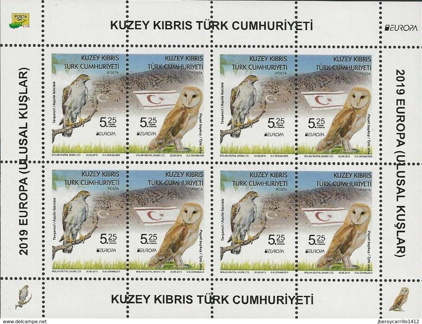 CHIPRE TURCO /TURKISH CYPRUS /TÜRKISCH ZYPERN  -EUROPA 2019 -NATIONAL BIRDS.-"AVES-BIRDS-VÖGEL-OISEAUX"-HOJA BLOQUE-4 - 2019