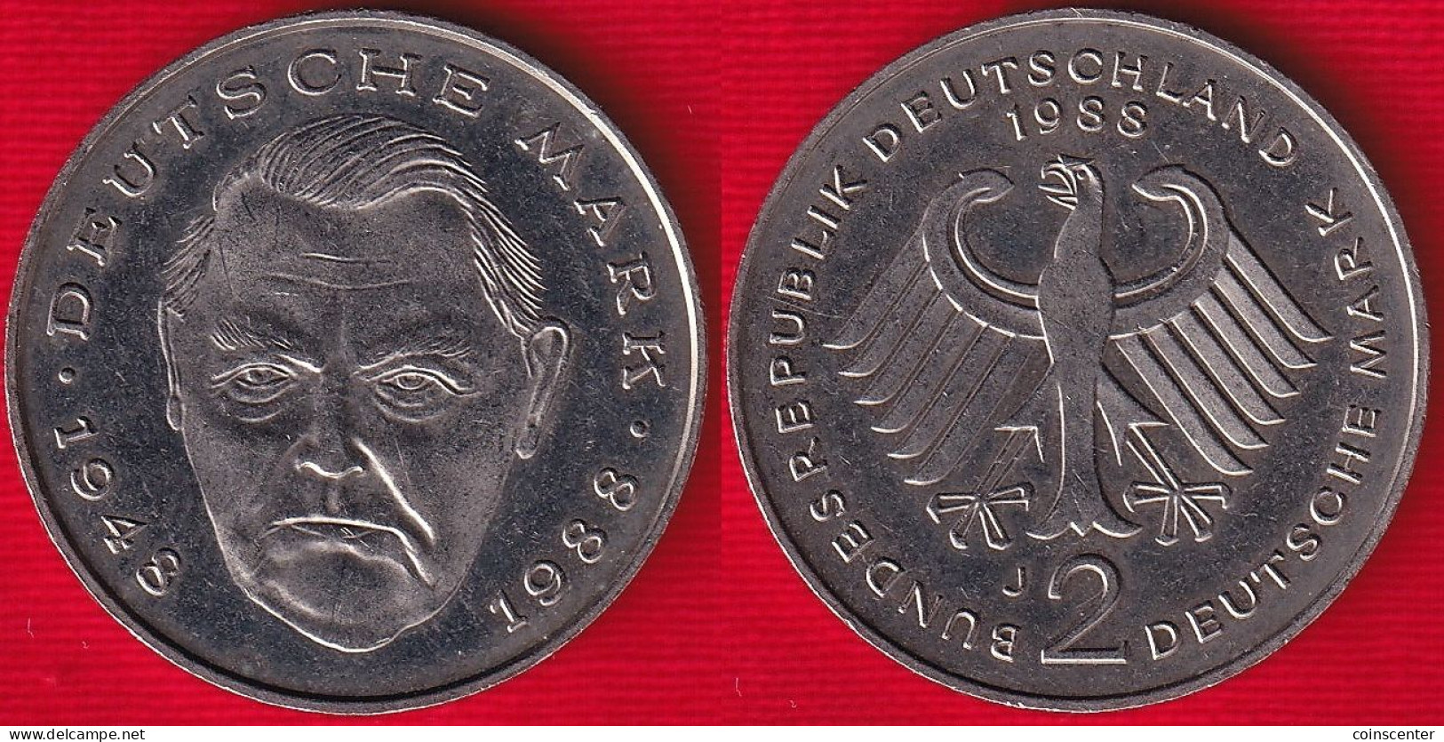 Germany 2 Deutsche Mark (DEM) 1988 J Km#170 "Ludwig Erhard" - 2 Marchi