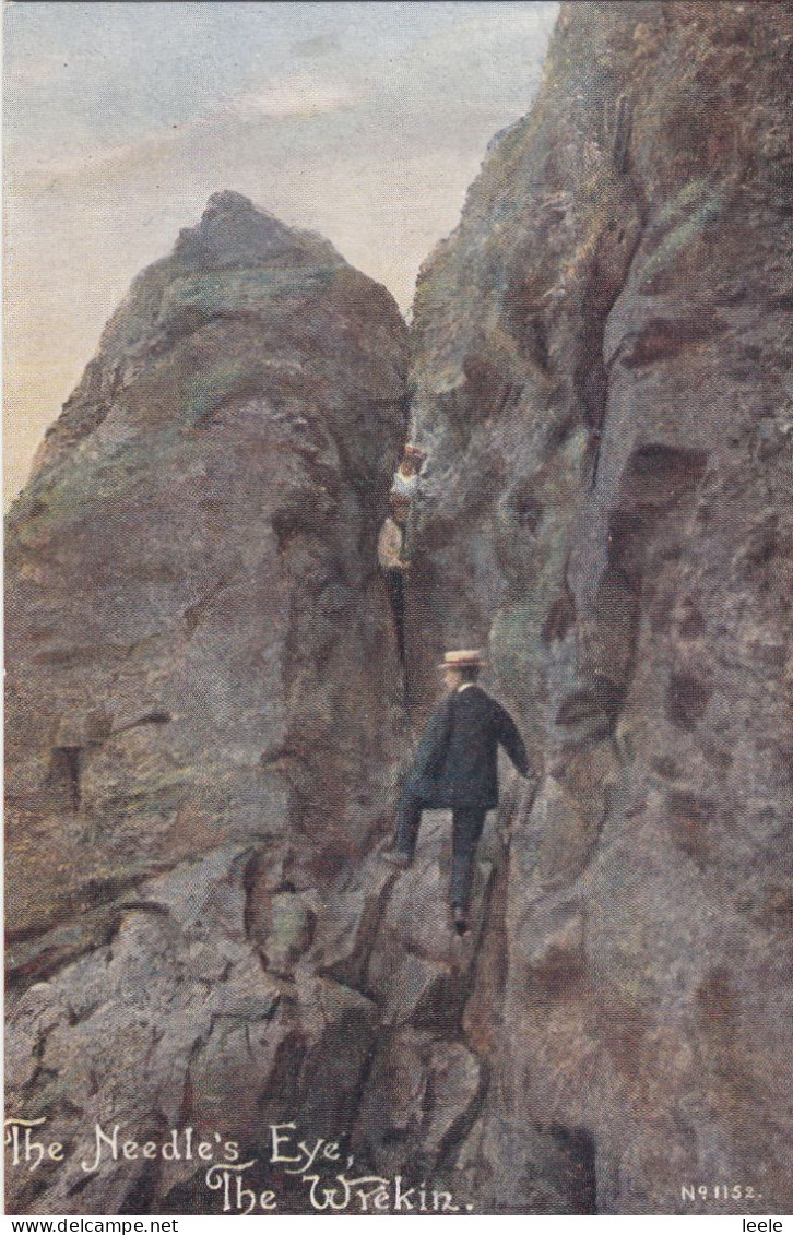 BX76. Vintage Postcard.  Man Climbing The Wrekin, The Needle's Eye. Shropshire - Shropshire
