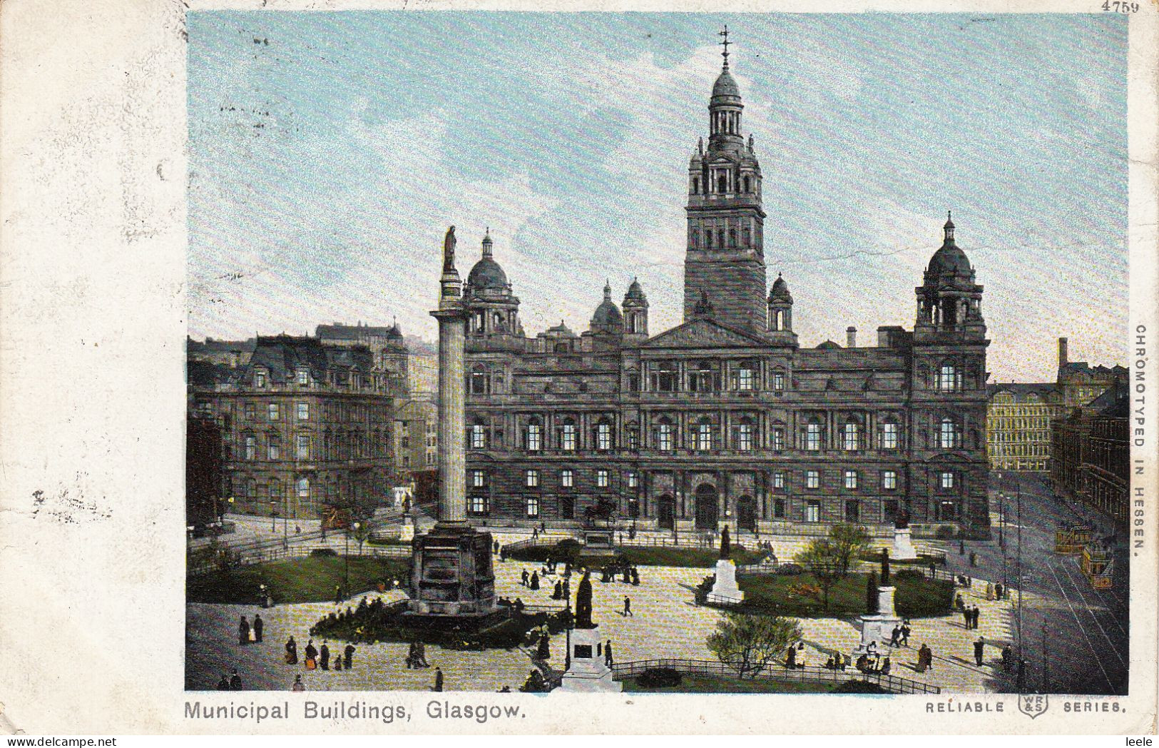 BX51. Vintage Reliable Postcard.  Municipal Buildings, Glasgow. - Lanarkshire / Glasgow