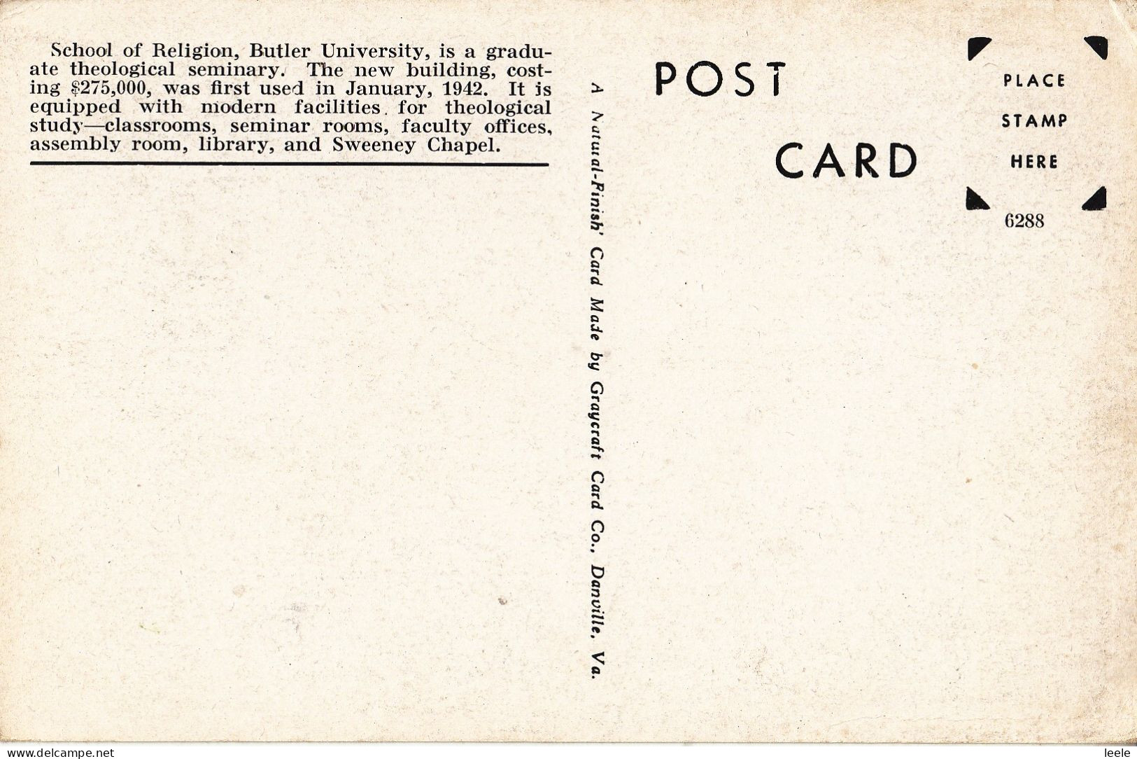 BX22. Vintage US Postcard.  School Of Religion.  Butler University. Indianapolis. I N - Indianapolis
