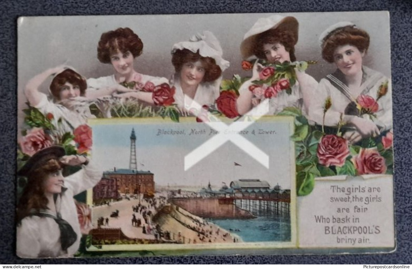 THE GIRLS ARE SWEET THE GIRLS ARE FAIR IN BLACKPOOL'S BRINY AIR OLD COLOUR POSTCARD LANCASHIRE TUCK OUR BELLES NO G317 - Blackpool