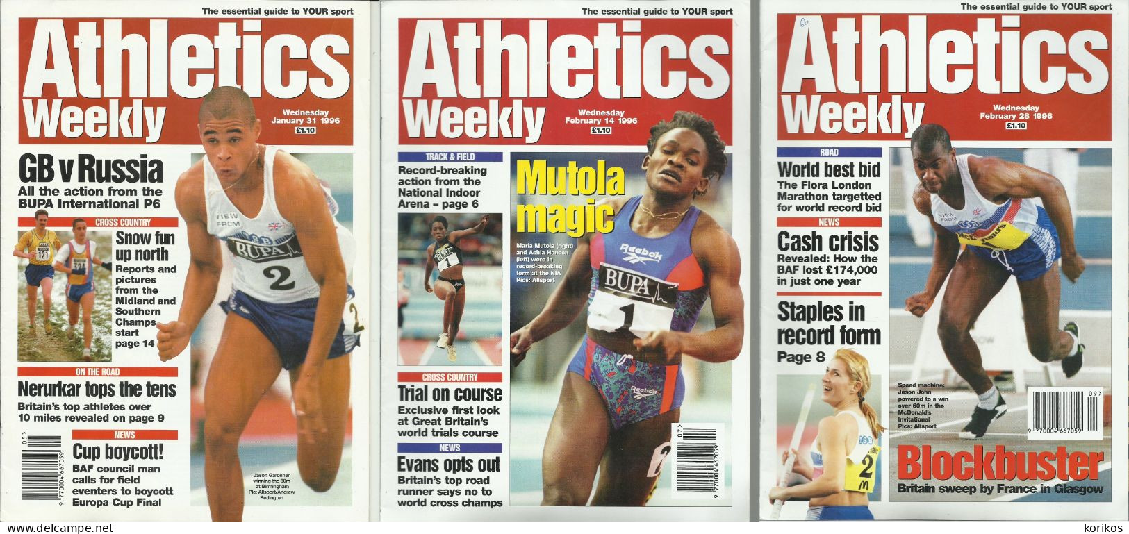 ATHLETICS WEEKLY 1996 - BUNDLE MAGAZINE SET – LOT OF 34 OUT OF 53 - TRACK AND FIELD - 1950-Hoy