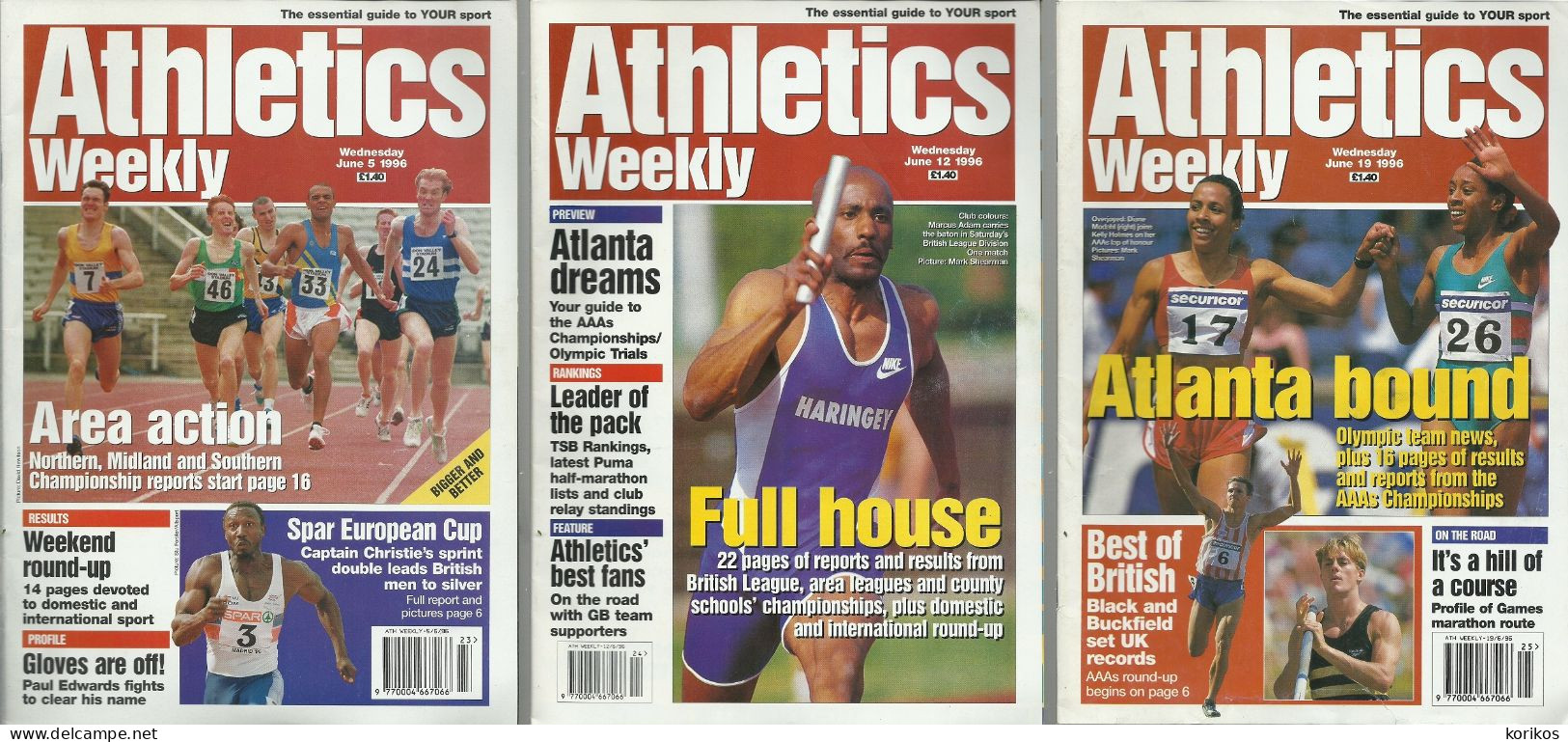 ATHLETICS WEEKLY 1996 - BUNDLE MAGAZINE SET – LOT OF 34 OUT OF 53 - TRACK AND FIELD