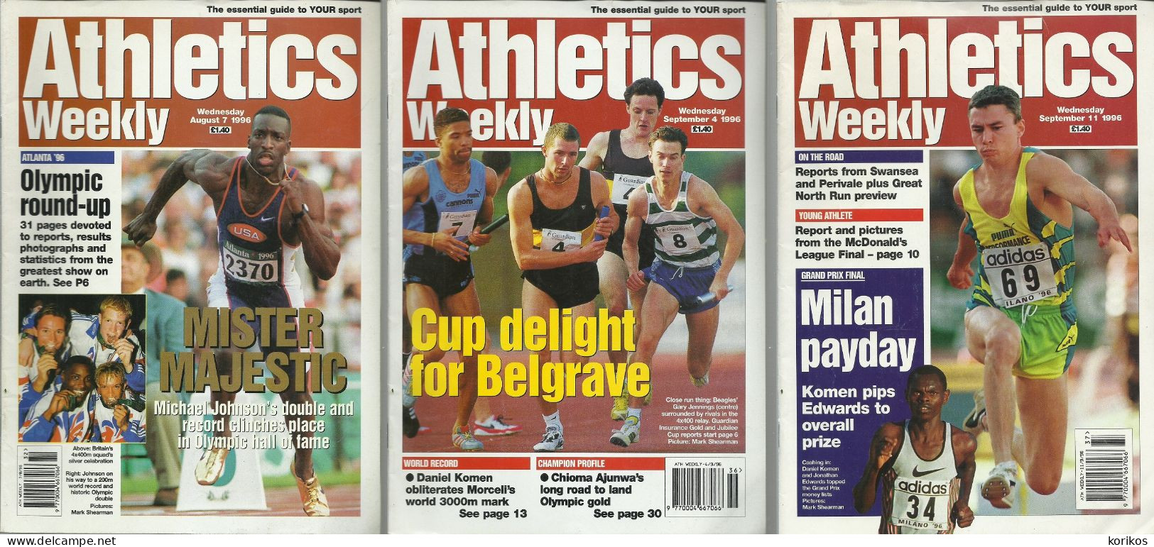 ATHLETICS WEEKLY 1996 - BUNDLE MAGAZINE SET – LOT OF 34 OUT OF 53 - TRACK AND FIELD