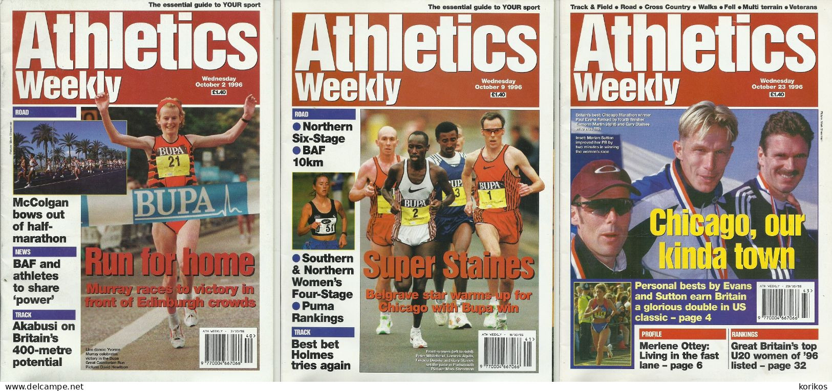 ATHLETICS WEEKLY 1996 - BUNDLE MAGAZINE SET – LOT OF 34 OUT OF 53 - TRACK AND FIELD