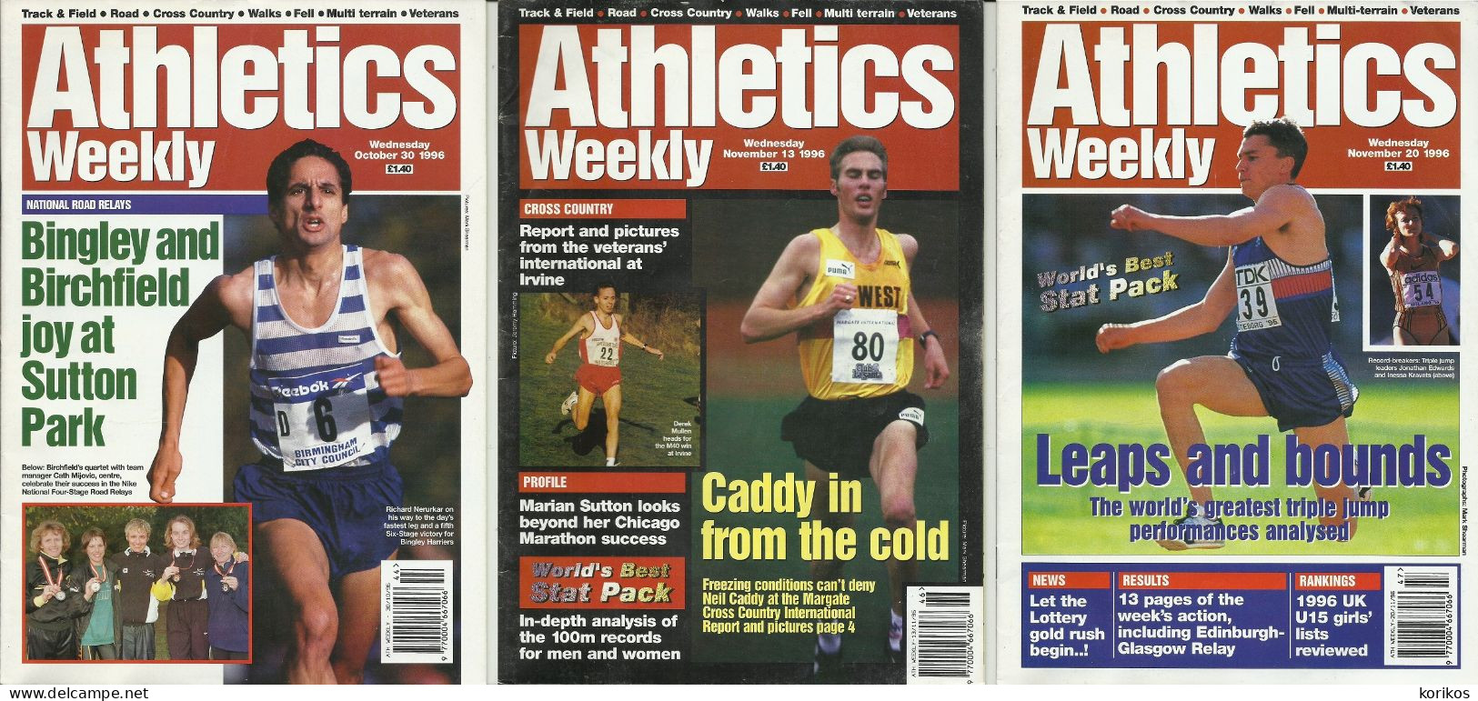 ATHLETICS WEEKLY 1996 - BUNDLE MAGAZINE SET – LOT OF 34 OUT OF 53 - TRACK AND FIELD