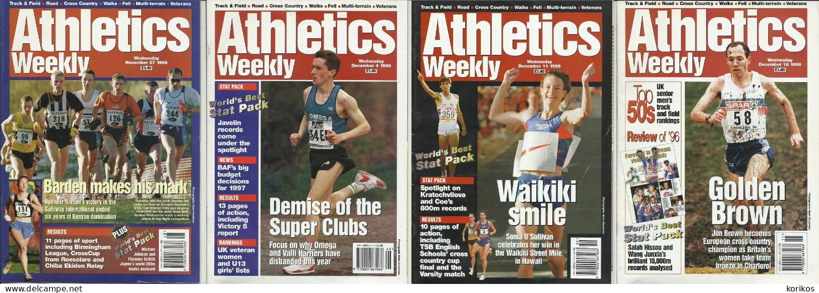 ATHLETICS WEEKLY 1996 - BUNDLE MAGAZINE SET – LOT OF 34 OUT OF 53 - TRACK AND FIELD
