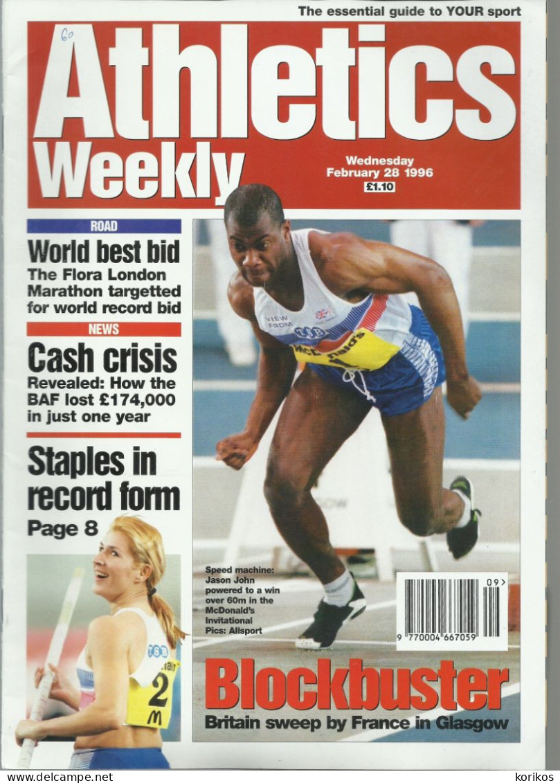 ATHLETICS WEEKLY 1996 - BUNDLE MAGAZINE SET – LOT OF 34 OUT OF 53 - TRACK AND FIELD