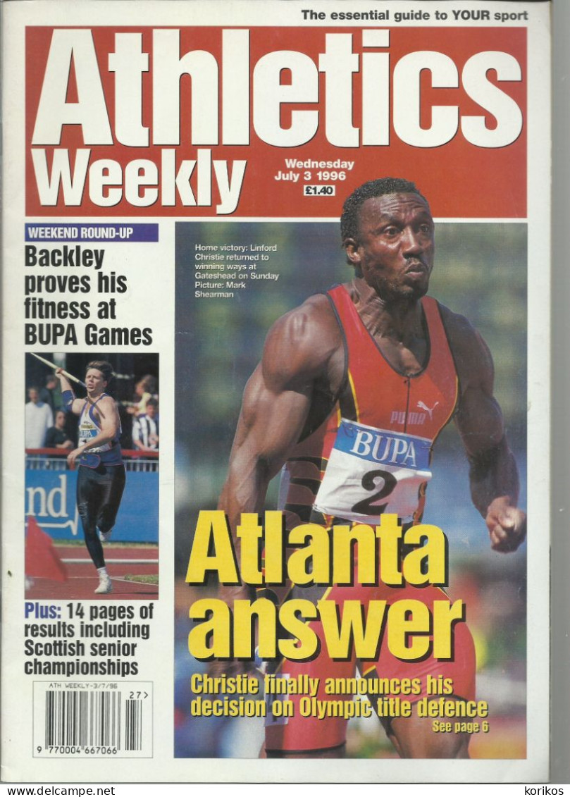 ATHLETICS WEEKLY 1996 - BUNDLE MAGAZINE SET – LOT OF 34 OUT OF 53 - TRACK AND FIELD