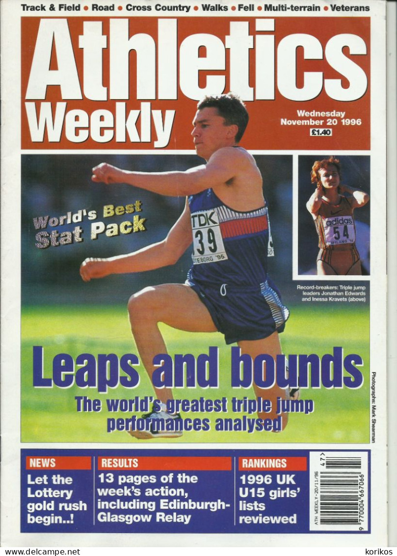 ATHLETICS WEEKLY 1996 - BUNDLE MAGAZINE SET – LOT OF 34 OUT OF 53 - TRACK AND FIELD