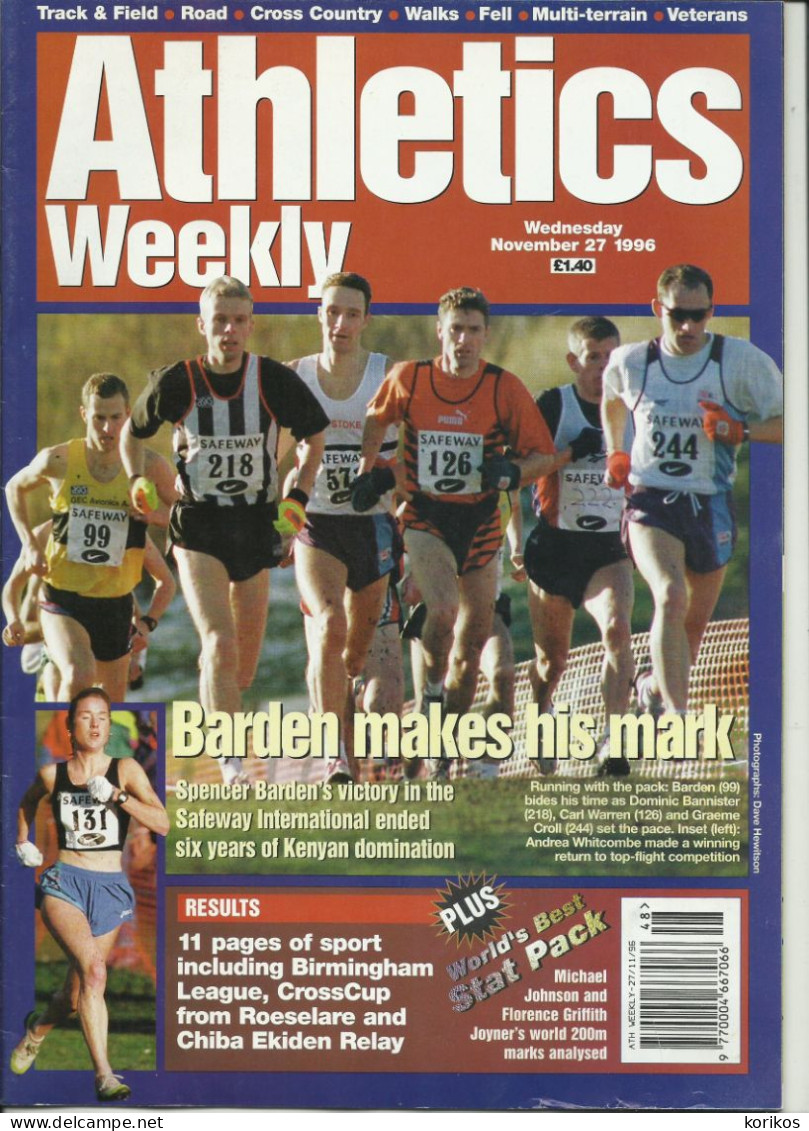 ATHLETICS WEEKLY 1996 - BUNDLE MAGAZINE SET – LOT OF 34 OUT OF 53 - TRACK AND FIELD