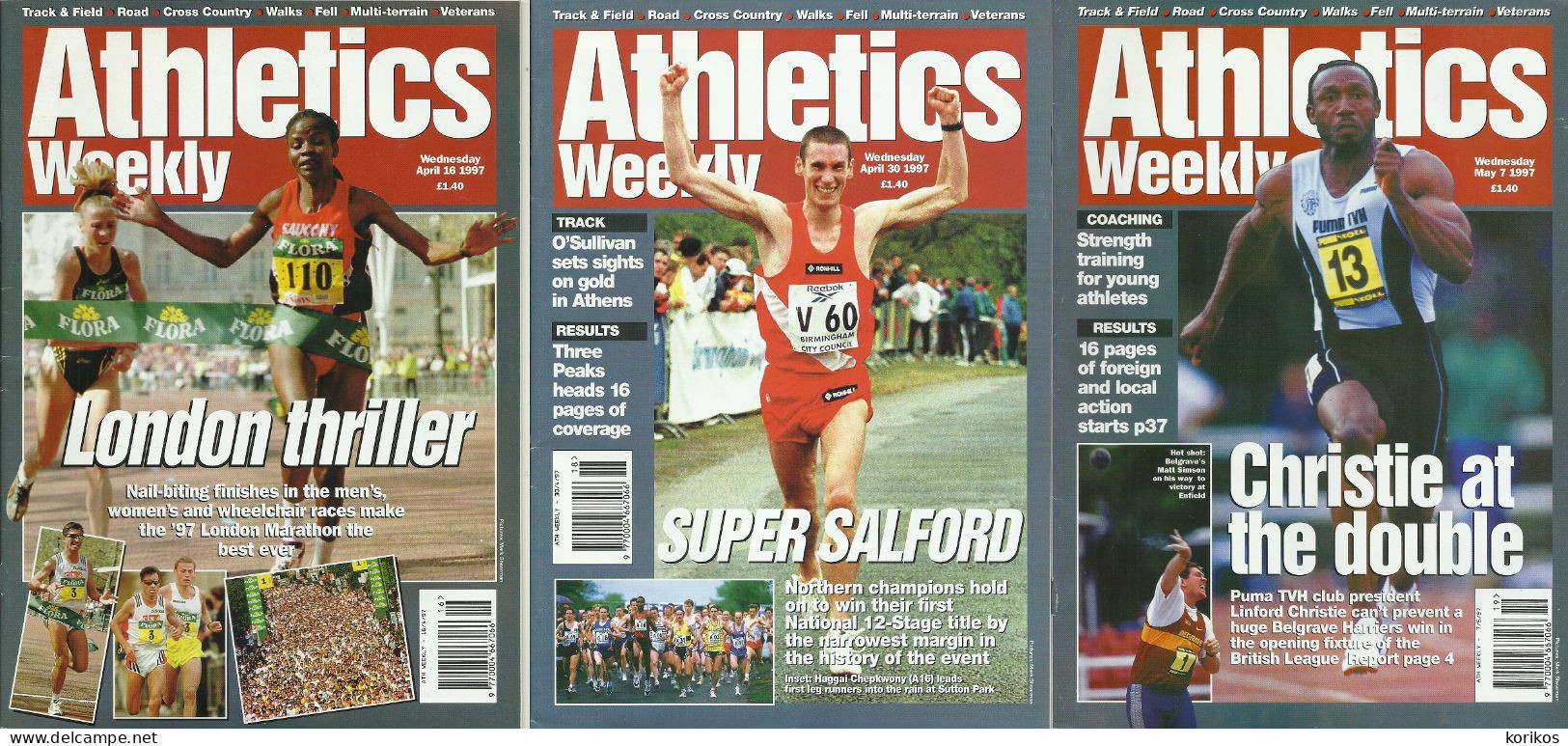 ATHLETICS WEEKLY 1997 - BUNDLE MAGAZINE SET – LOT OF 40 OUT OF 53 - TRACK AND FIELD