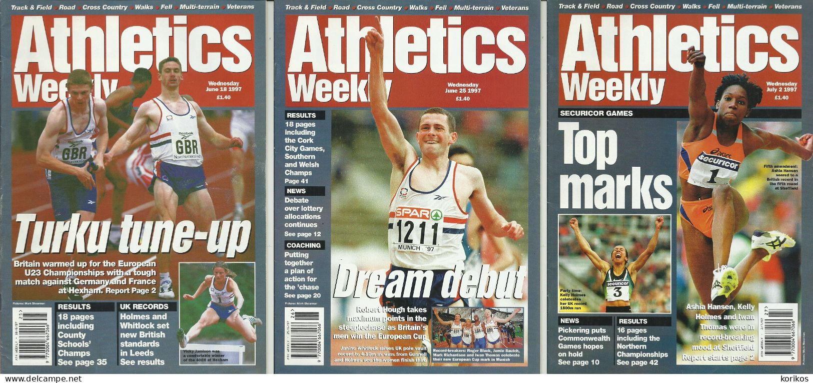 ATHLETICS WEEKLY 1997 - BUNDLE MAGAZINE SET – LOT OF 40 OUT OF 53 - TRACK AND FIELD