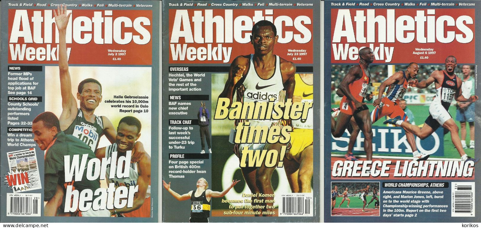 ATHLETICS WEEKLY 1997 - BUNDLE MAGAZINE SET – LOT OF 40 OUT OF 53 - TRACK AND FIELD