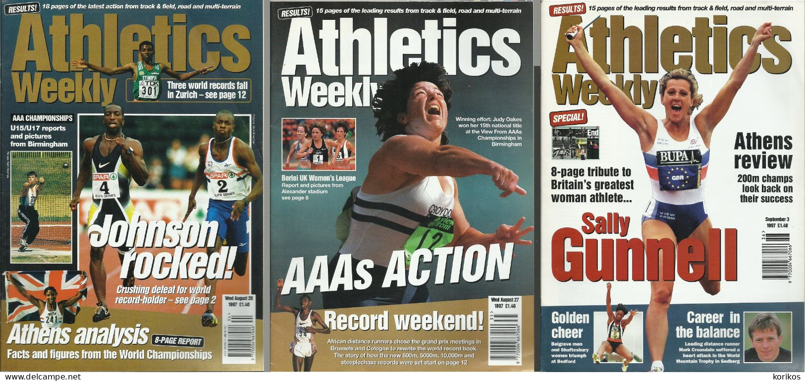 ATHLETICS WEEKLY 1997 - BUNDLE MAGAZINE SET – LOT OF 40 OUT OF 53 - TRACK AND FIELD