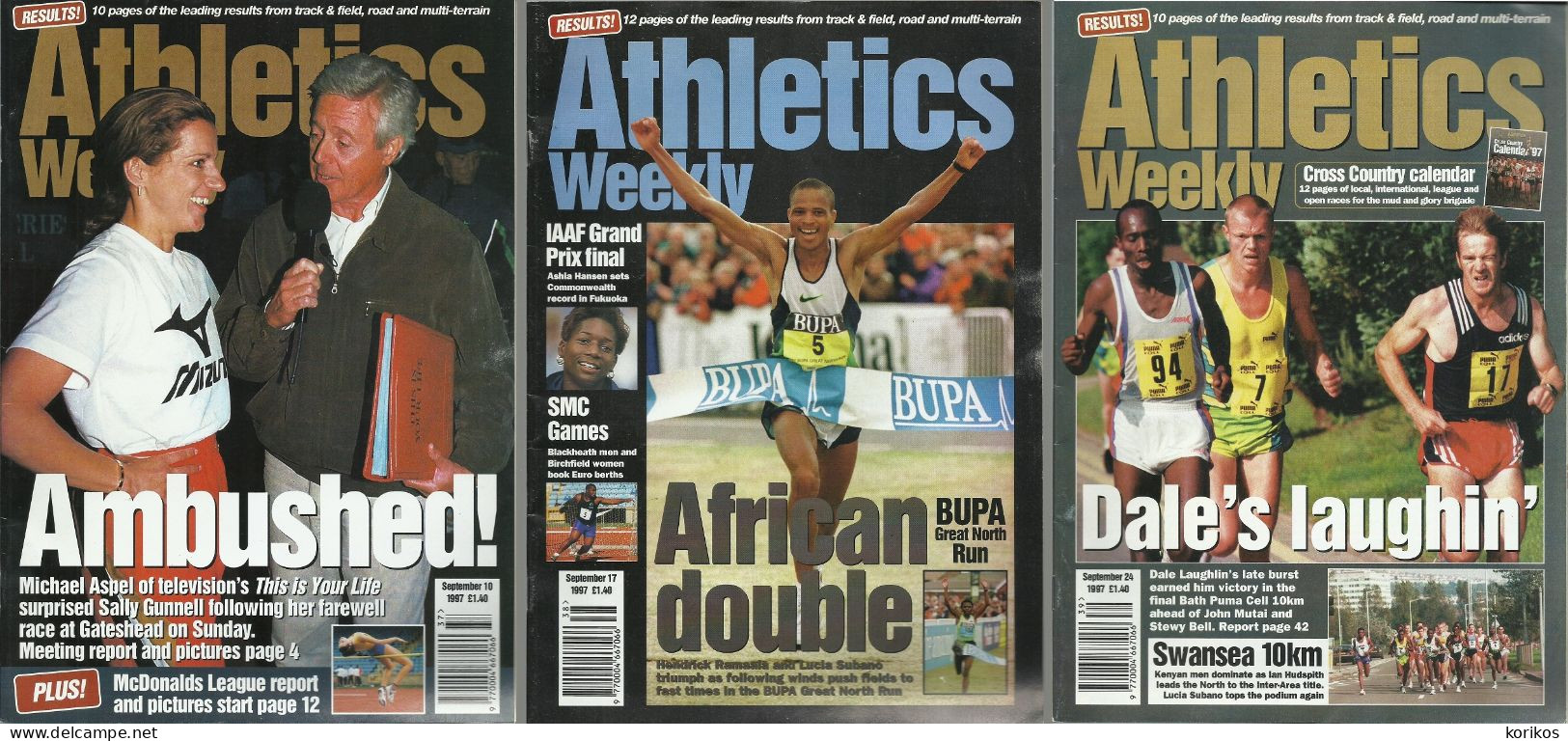 ATHLETICS WEEKLY 1997 - BUNDLE MAGAZINE SET – LOT OF 40 OUT OF 53 - TRACK AND FIELD