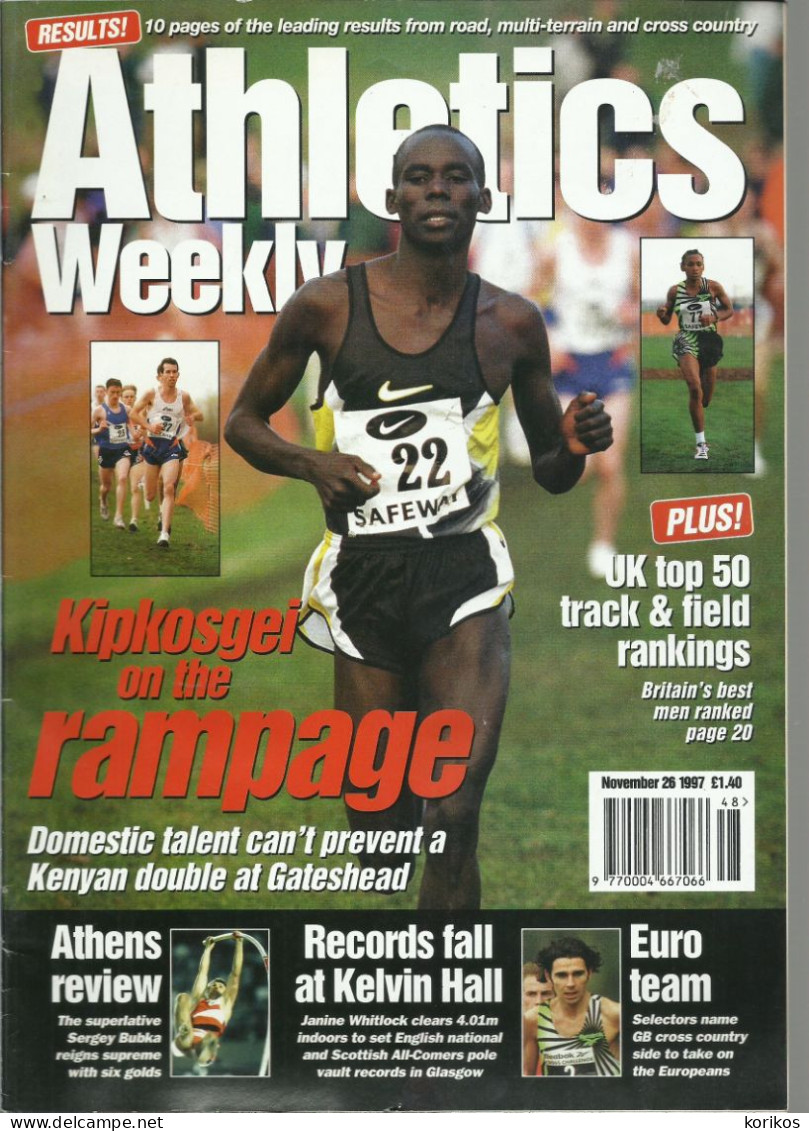 ATHLETICS WEEKLY 1997 - BUNDLE MAGAZINE SET – LOT OF 40 OUT OF 53 - TRACK AND FIELD