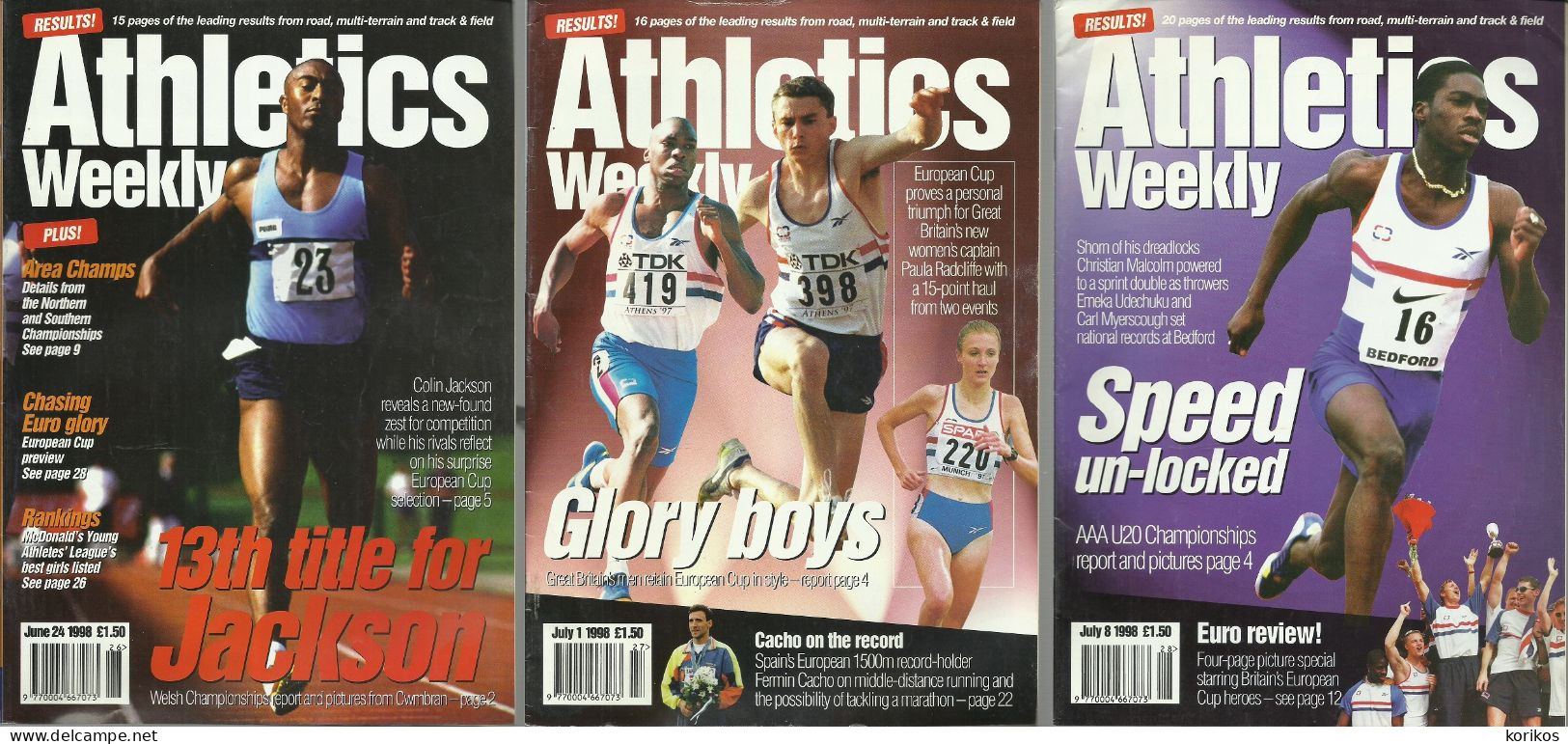 ATHLETICS WEEKLY 1998 BUNDLE MAGAZINE SET – LOT OF 44 OUT OF 53 TRACK AND FIELD